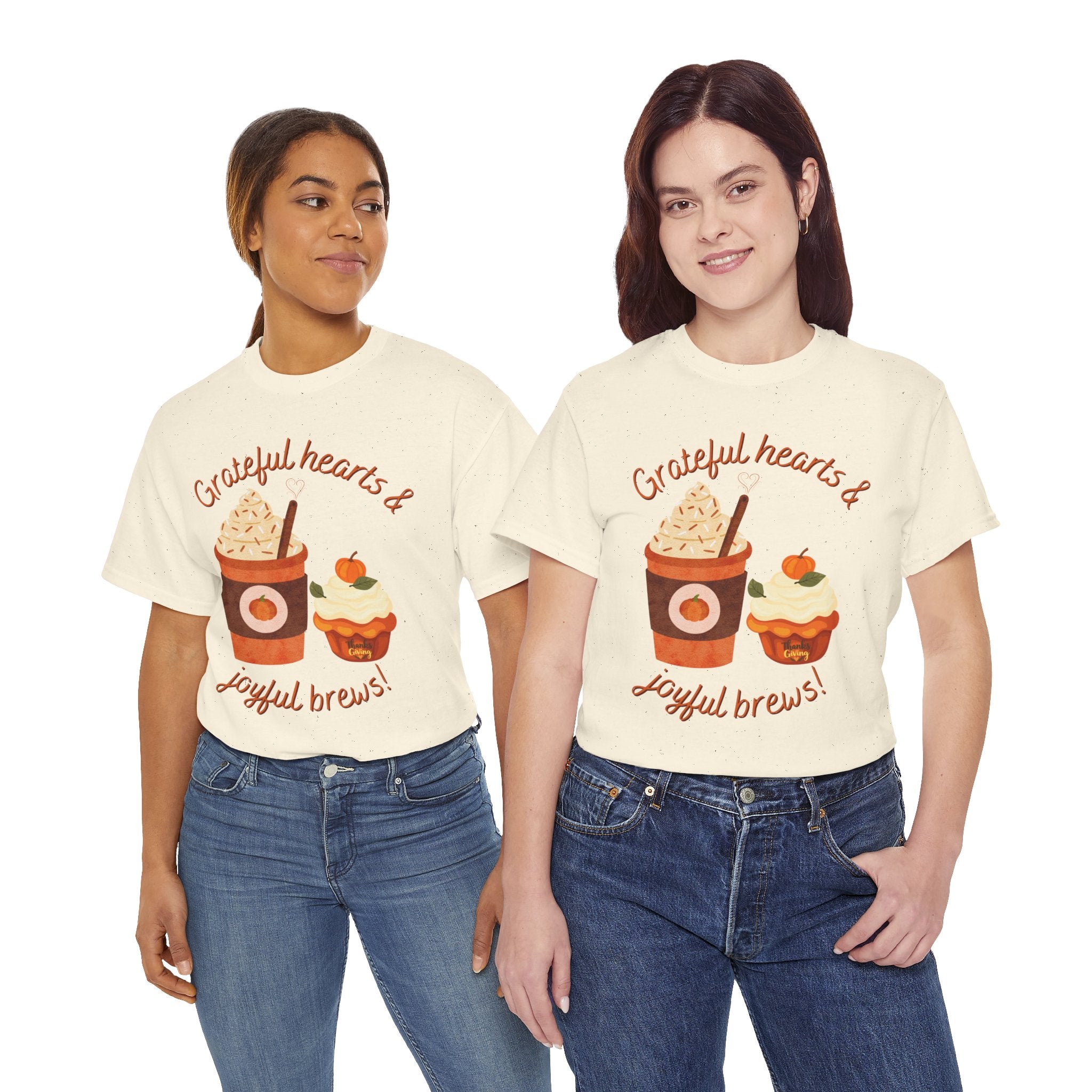 Happy Thanksgiving- Grateful Hearts & Joyful Brews Tee, Unisex Cotton Shirt, Coffee Lovers Gift, Casual Wear, Cute Tee for Celebrations, Fall Fashion