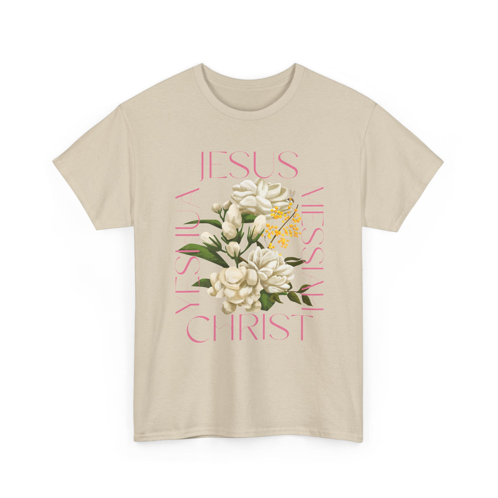 Floral Jesus Heavy Cotton Tee, Unisex T-Shirt, Christian Gift, Faith-Based Apparel, Religious Fashion, Inspirational Clothing