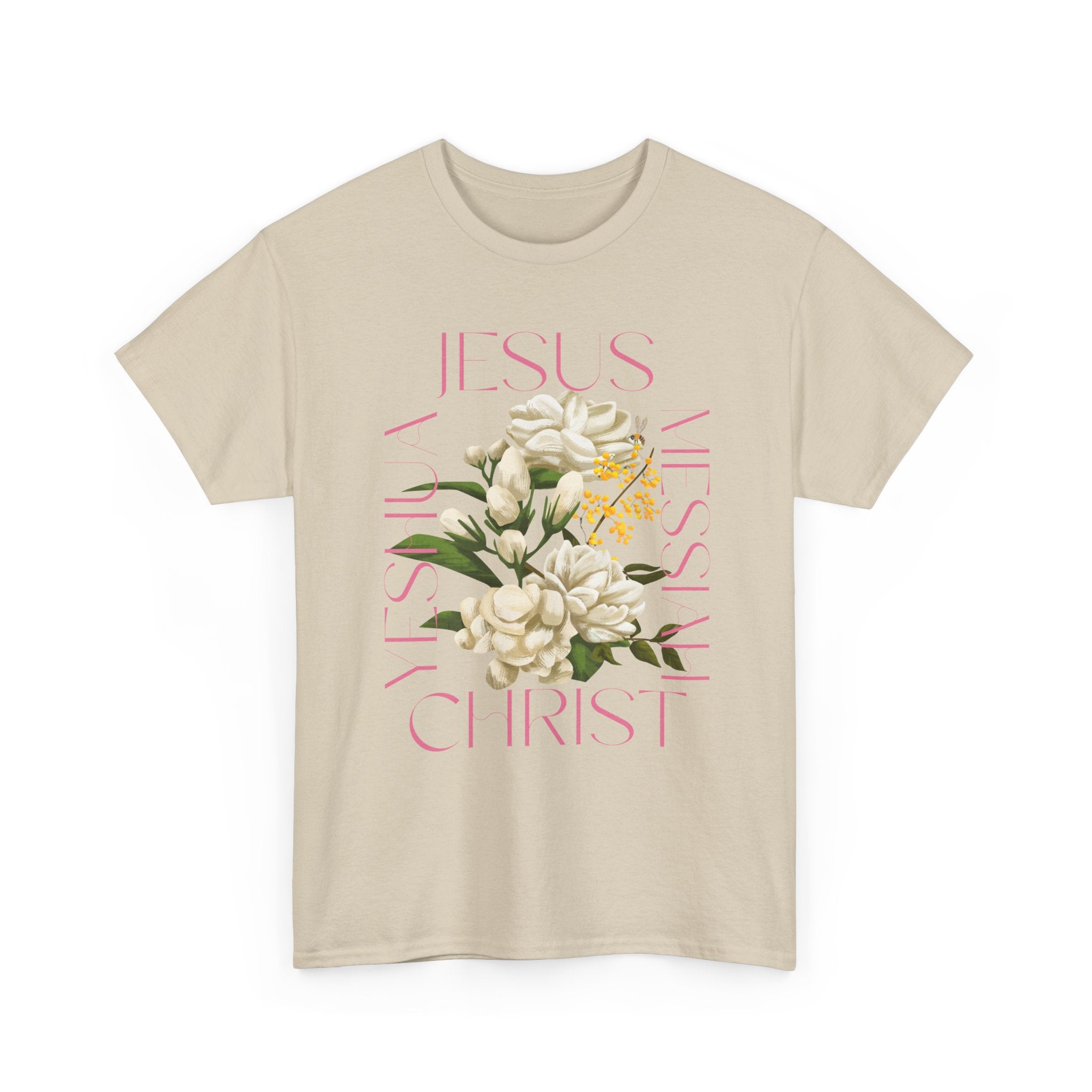 Floral Jesus Heavy Cotton Tee, Unisex T-Shirt, Christian Gift, Faith-Based Apparel, Religious Fashion, Inspirational Clothing