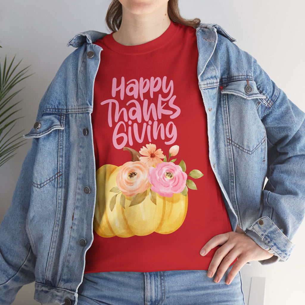Thanksgiving Floral Tee, Holiday Shirt, Fall Fashion, Gifts for Her, Pumpkin T-Shirt, Autumn Apparel, Friendsgiving Outfit