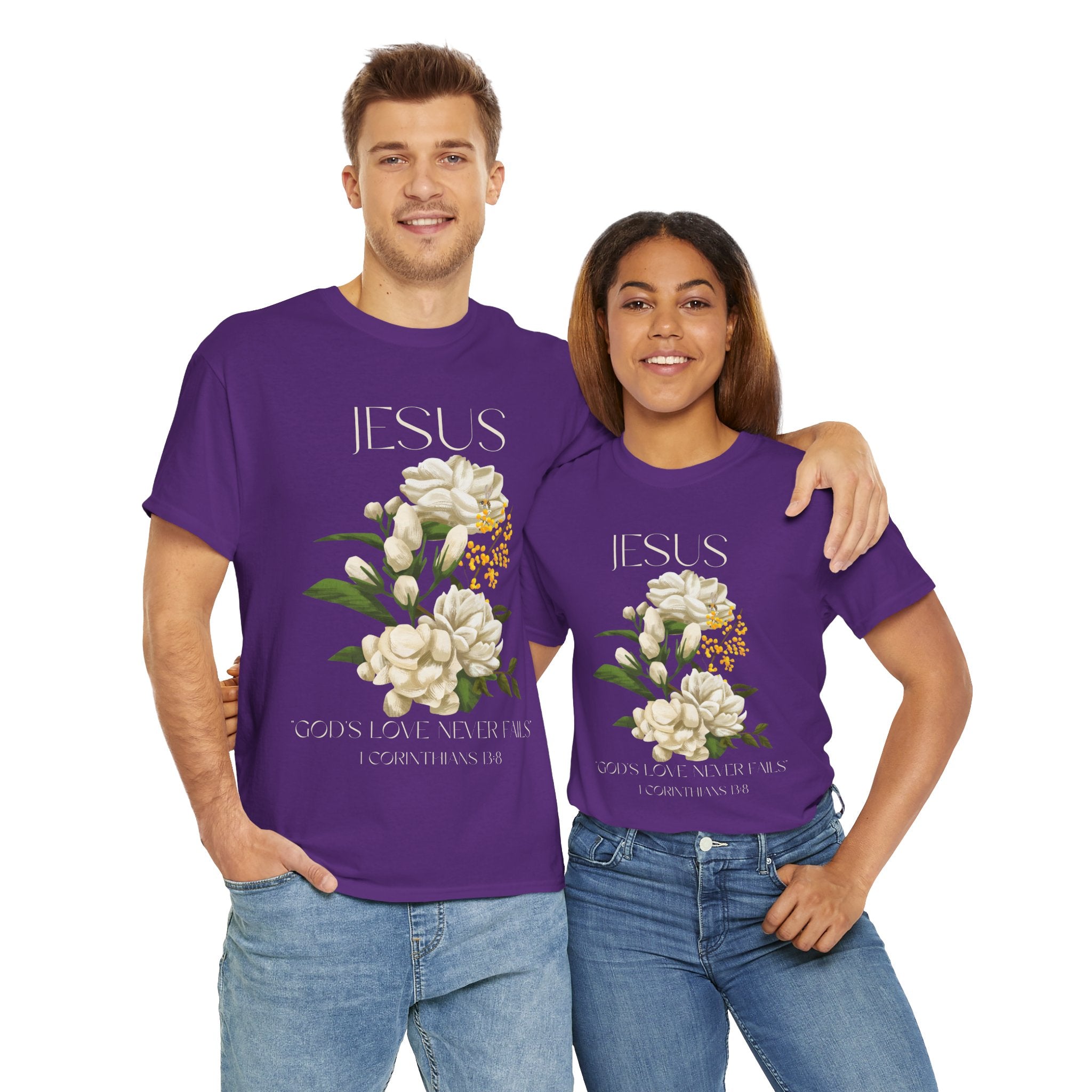 Floral Jesus-God's love never fails- Graphic Tee | Unisex Cotton T-Shirt for Faith & Inspiration, Ideal for Gifts, Casual Wear, Church Events, and Celebrations