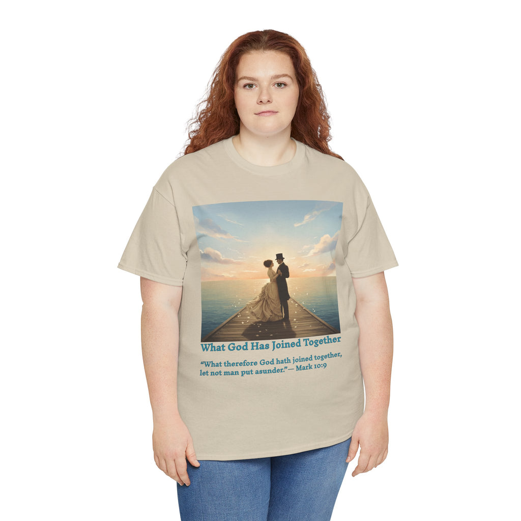 Romantic couple on a pier at sunset — inspired by Jack Vettriano-Wedding Quote T-Shirt, Unisex Heavy Cotton Tee, Casual Wear, Gift for Newlyweds, Bride & Groom Apparel, Anniversary Gift