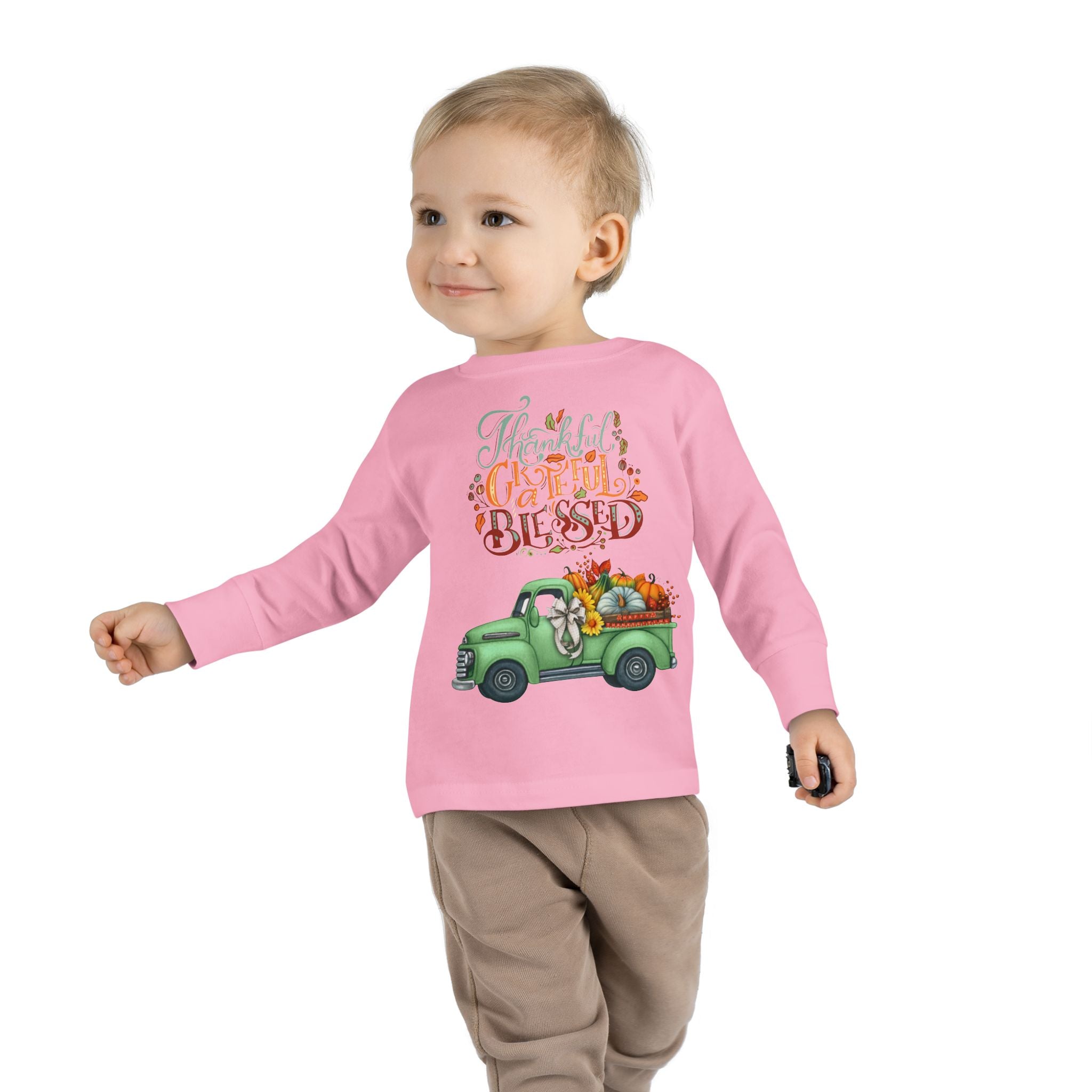 Toddler Long Sleeve Tee - "Grateful & Blessed" Fall Vibes T-Shirt, Kids Autumn Tee, Thanksgiving Outfit, Cute Toddler Gift, Seasonal Shirt