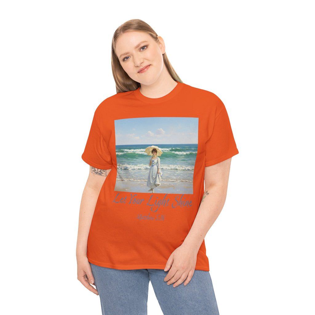 Let Your Light Shine- A Figure with a Parasol-Monet Style- Unisex Cotton Tee, Beach Vibes Shirt, Inspirational Summer Tee, Casual Gift for Her, Perfect for Days at the Shore