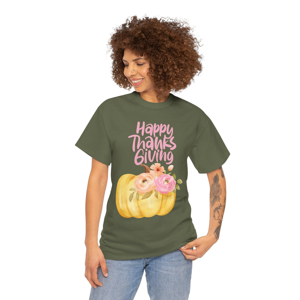 Thanksgiving Floral Tee, Holiday Shirt, Fall Fashion, Gifts for Her, Pumpkin T-Shirt, Autumn Apparel, Friendsgiving Outfit