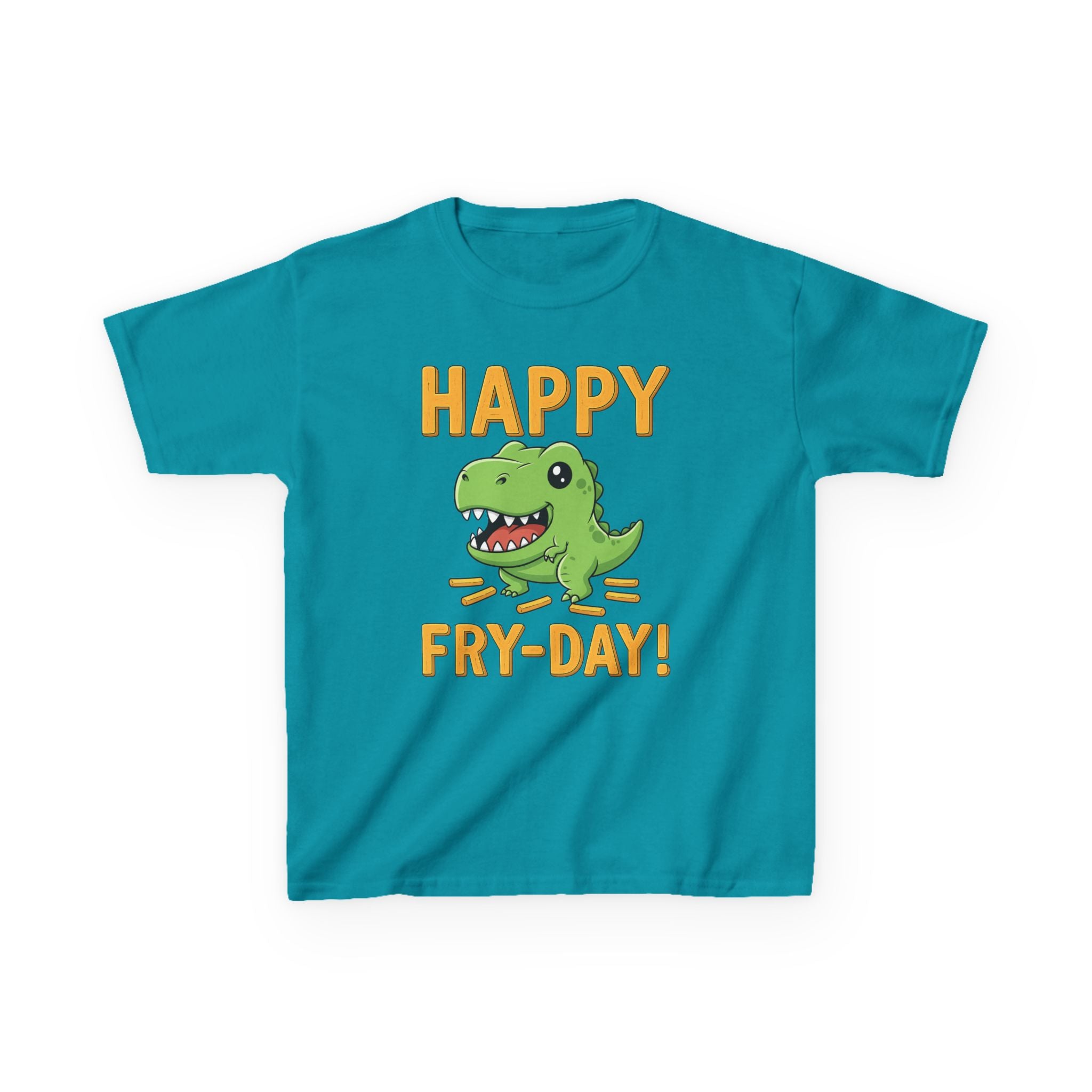 Happy Fry-Day Kids Tee, Fun Dinosaur T-Shirt, Kids Cotton Shirt, Birthday Gift, Everyday Wear, Summer Fun, Playful Tee