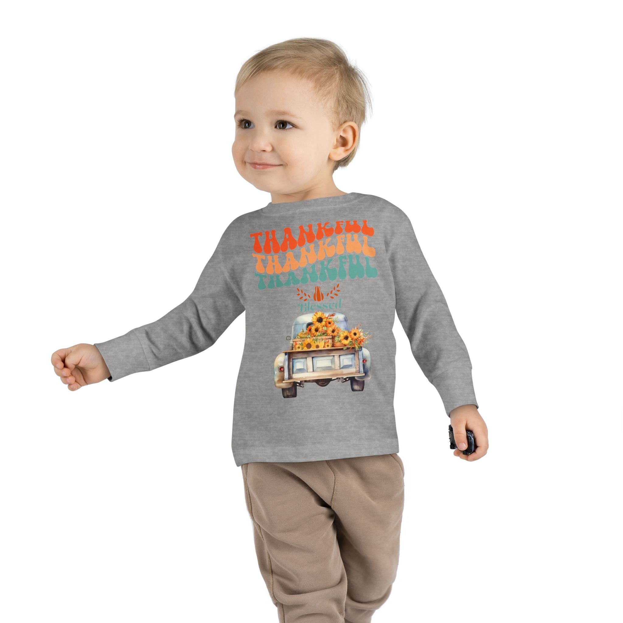 Thankful Toddler Long Sleeve Tee - Perfect for Fall Celebrations, Family Gatherings, Thanksgiving, Everyday Wear, Gifts
