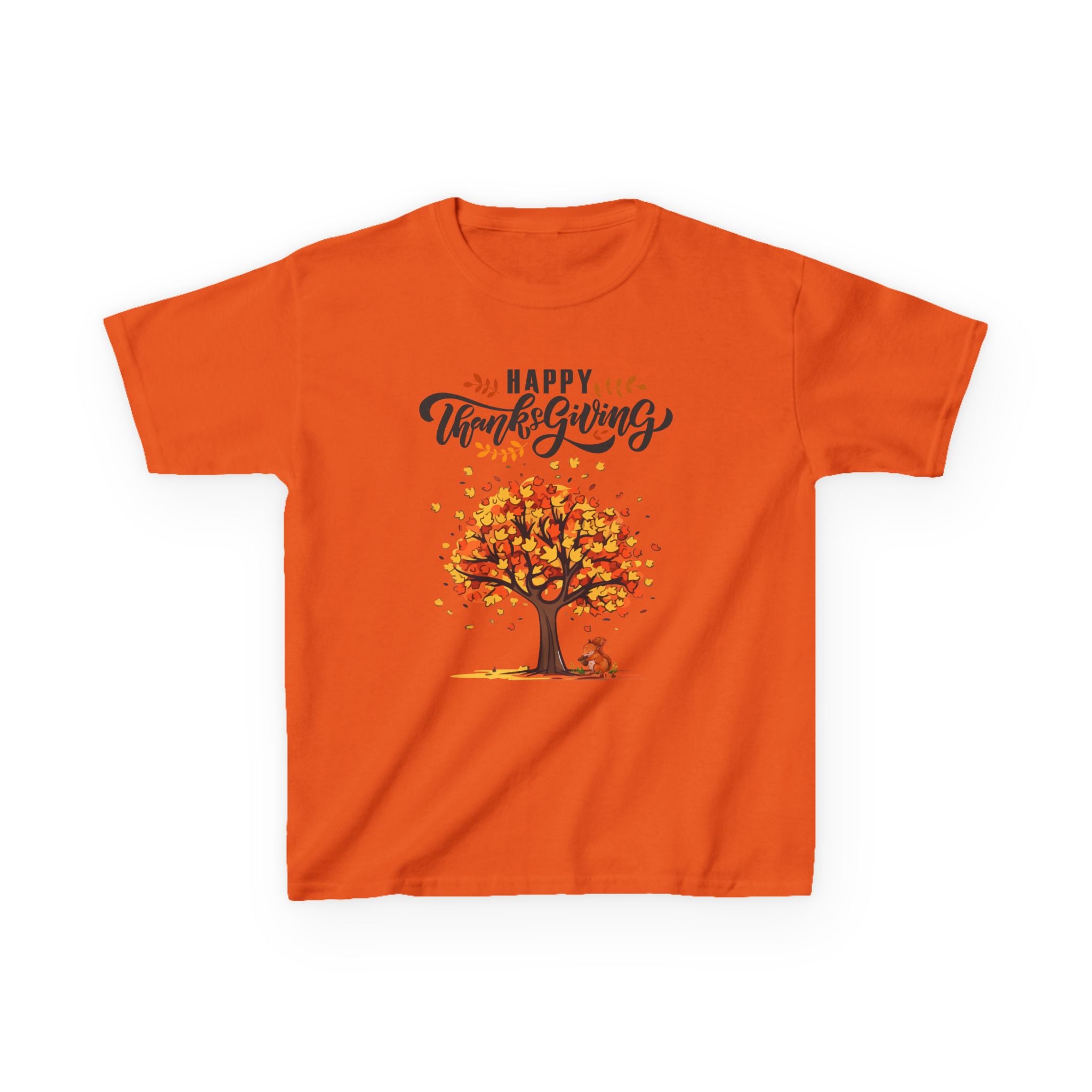 Happy Thanksgiving Kids Tee, Fall T-Shirt, Autumn Apparel, Festive Gift, Holiday Outfit, Tree and Leaves Design