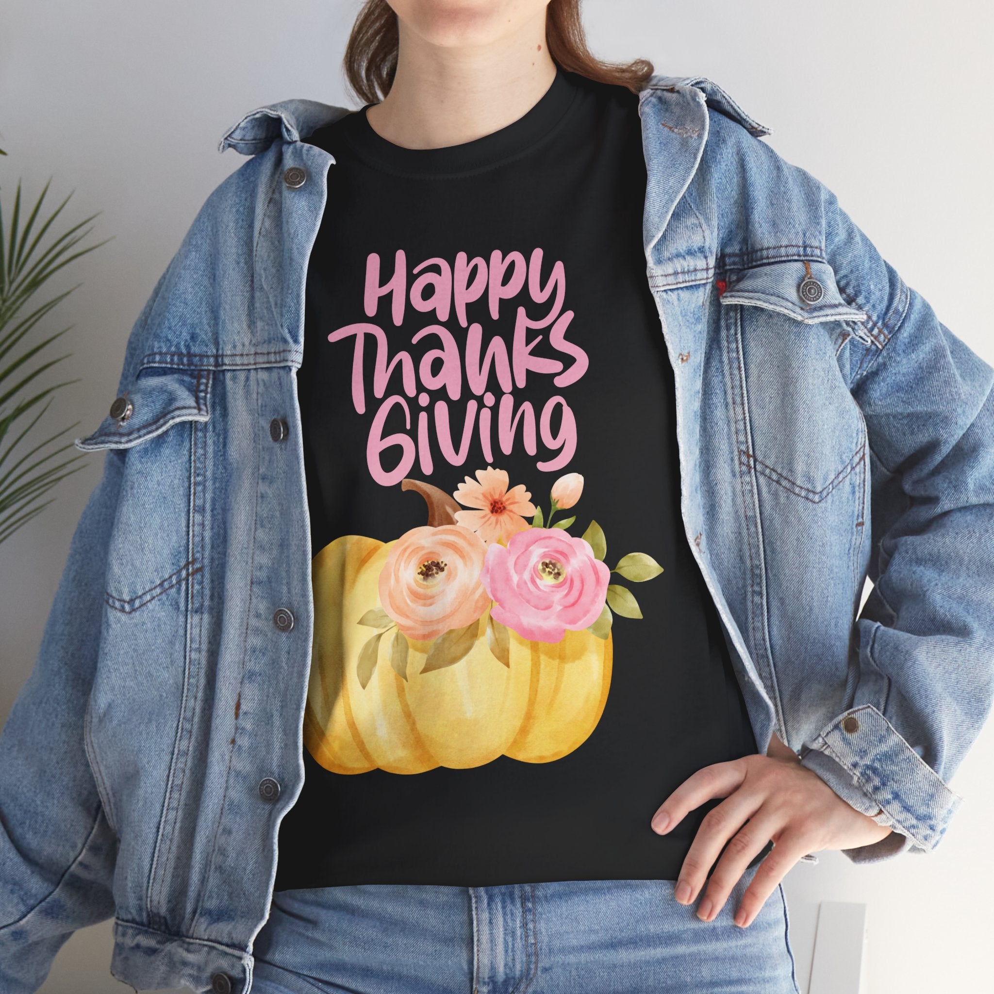 Thanksgiving Floral Tee, Holiday Shirt, Fall Fashion, Gifts for Her, Pumpkin T-Shirt, Autumn Apparel, Friendsgiving Outfit