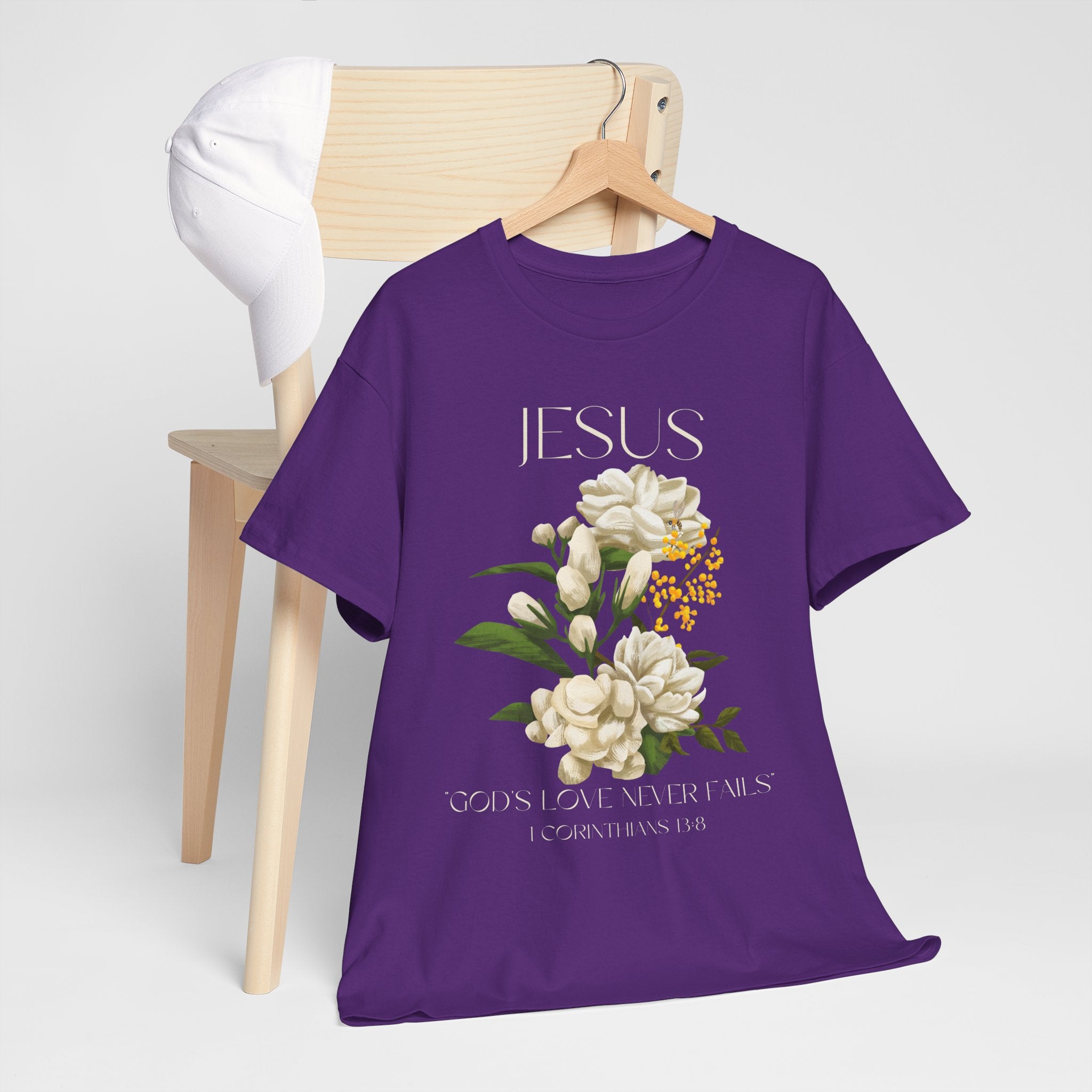 Floral Jesus-God's love never fails- Graphic Tee | Unisex Cotton T-Shirt for Faith & Inspiration, Ideal for Gifts, Casual Wear, Church Events, and Celebrations