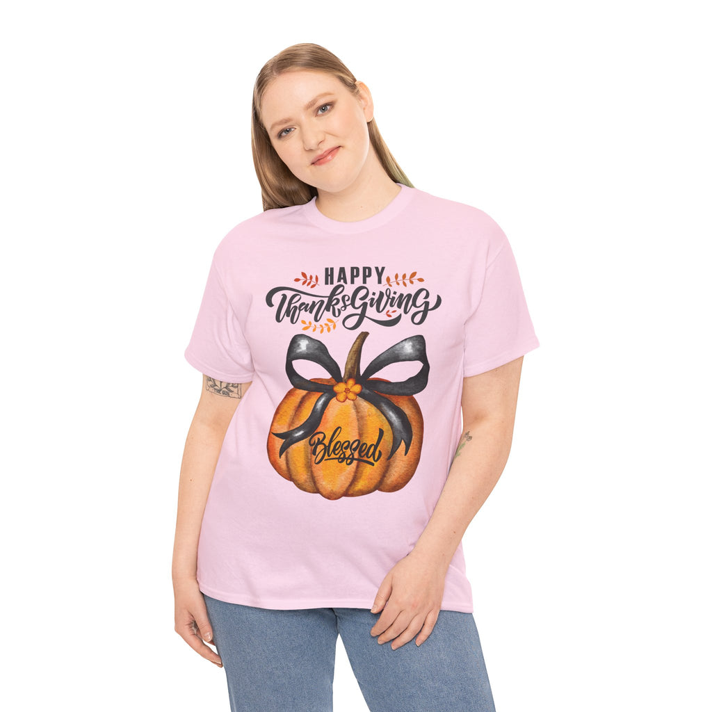 Thanksgiving Pumpkin Tee - Happy Thanksgiving, Blessed Shirt, Fall Apparel, Unisex Cotton Tee, Holiday Gift