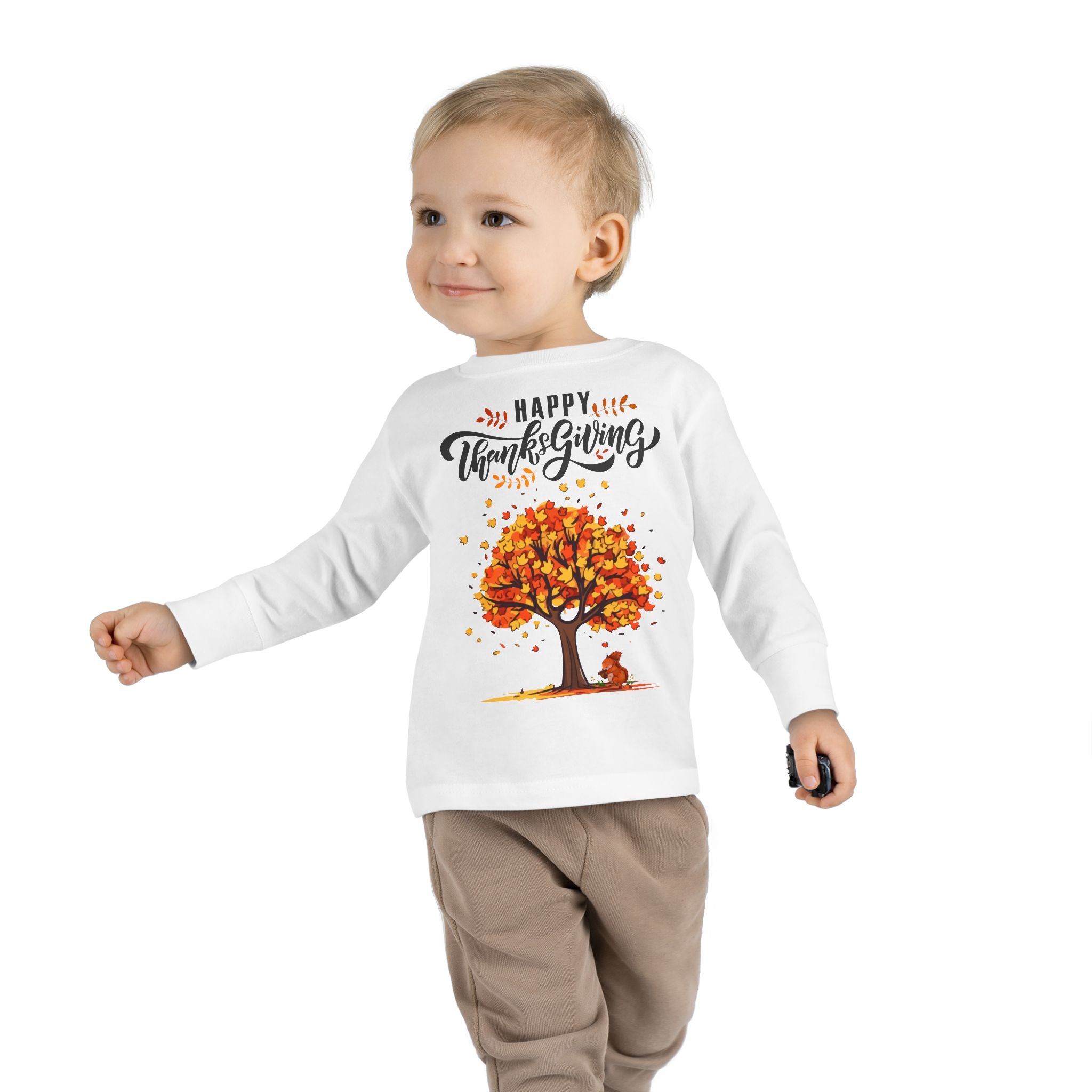 Thanksgiving Toddler Long Sleeve Tee, Cute Fall Outfit for Kids, Autumn Tree Design, Holiday Apparel, Family Gathering Wear