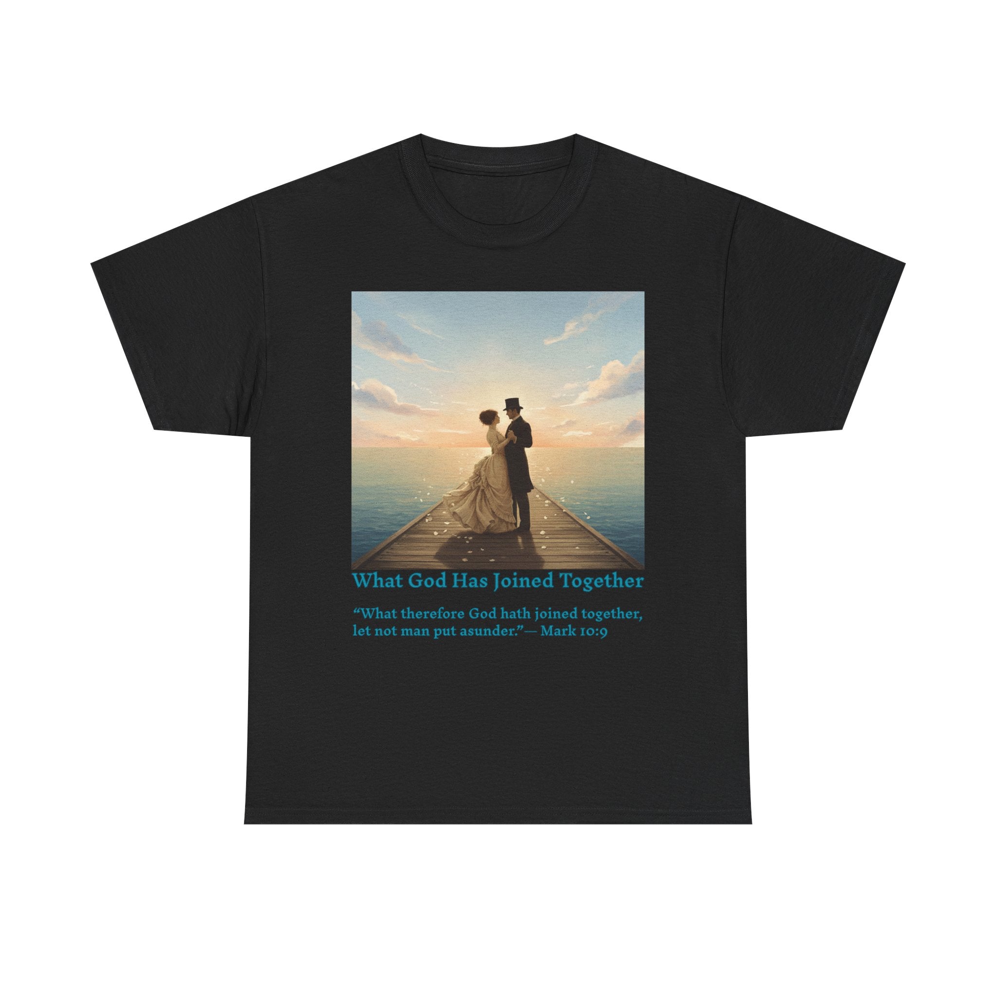Romantic couple on a pier at sunset — inspired by Jack Vettriano-Wedding Quote T-Shirt, Unisex Heavy Cotton Tee, Casual Wear, Gift for Newlyweds, Bride & Groom Apparel, Anniversary Gift
