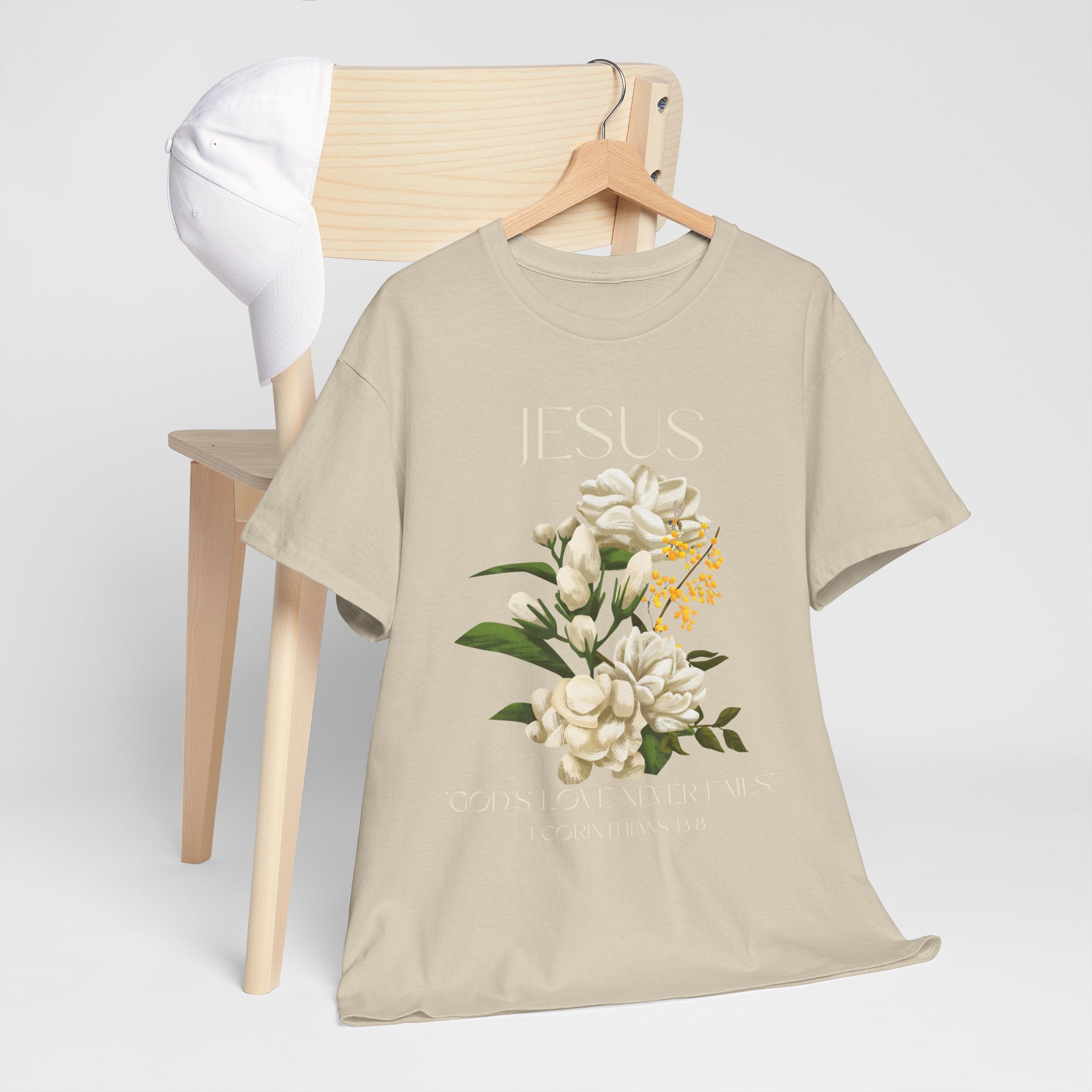 Floral Jesus-God's love never fails- Graphic Tee | Unisex Cotton T-Shirt for Faith & Inspiration, Ideal for Gifts, Casual Wear, Church Events, and Celebrations