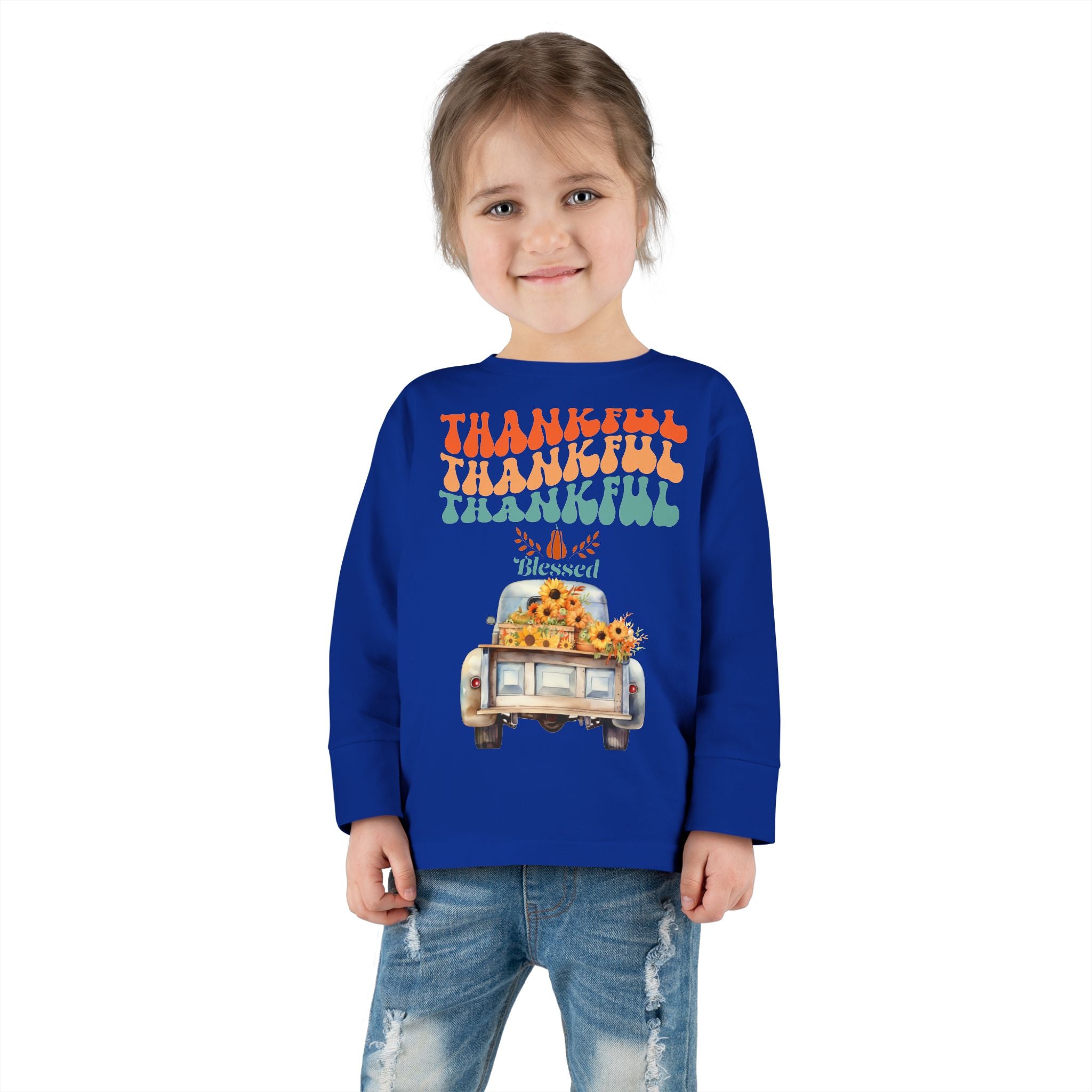 Thankful Toddler Long Sleeve Tee - Perfect for Fall Celebrations, Family Gatherings, Thanksgiving, Everyday Wear, Gifts