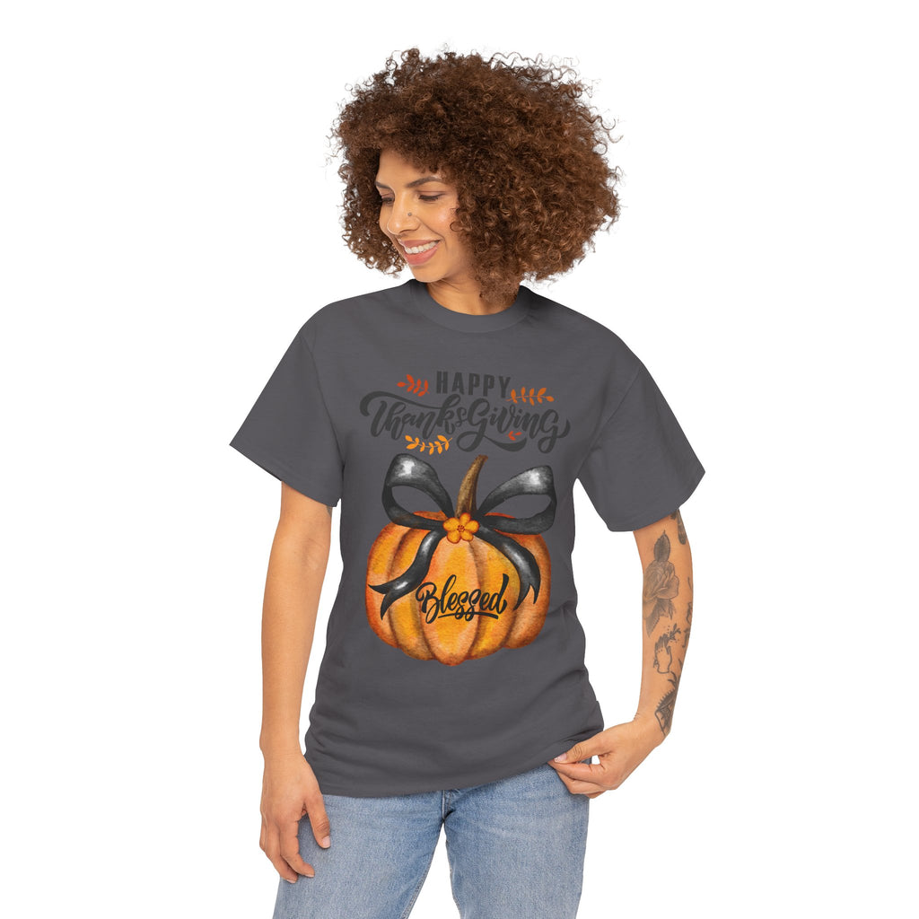 Thanksgiving Pumpkin Tee - Happy Thanksgiving, Blessed Shirt, Fall Apparel, Unisex Cotton Tee, Holiday Gift