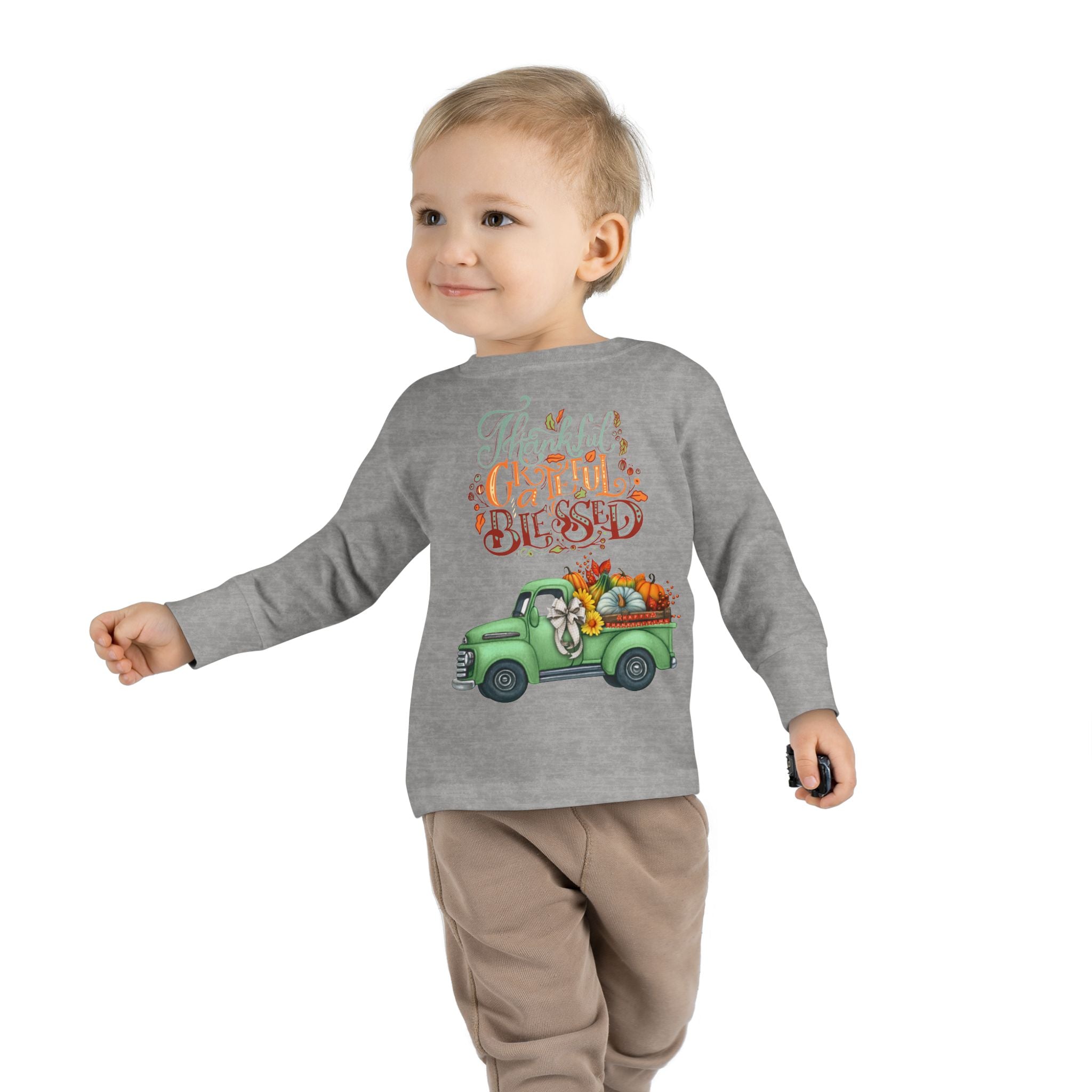 Toddler Long Sleeve Tee - "Grateful & Blessed" Fall Vibes T-Shirt, Kids Autumn Tee, Thanksgiving Outfit, Cute Toddler Gift, Seasonal Shirt
