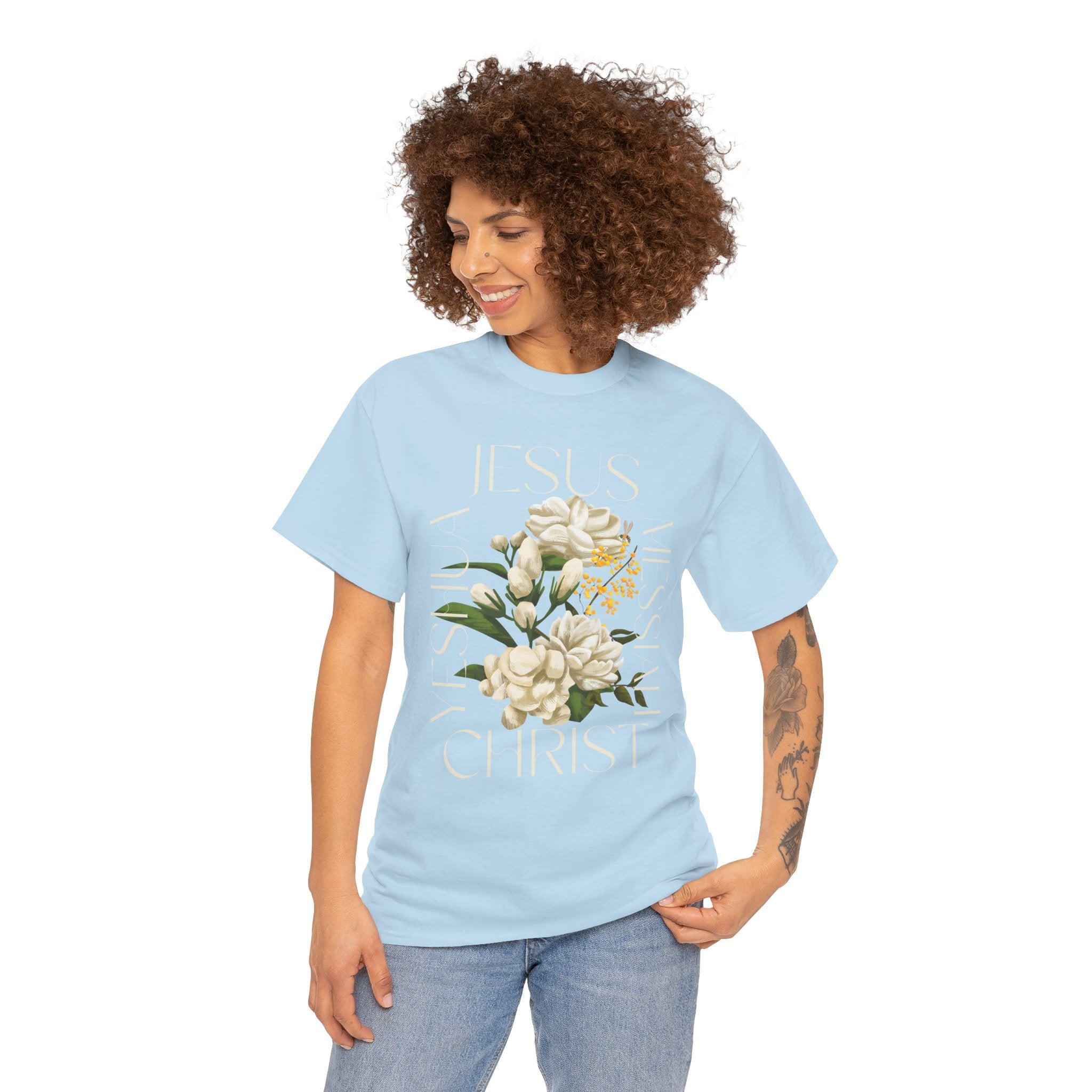 Floral Jesus Christ Tee, Spiritual T-Shirt, Inspirational Unisex Cotton Shirt, Gift for Believers, Christian Apparel