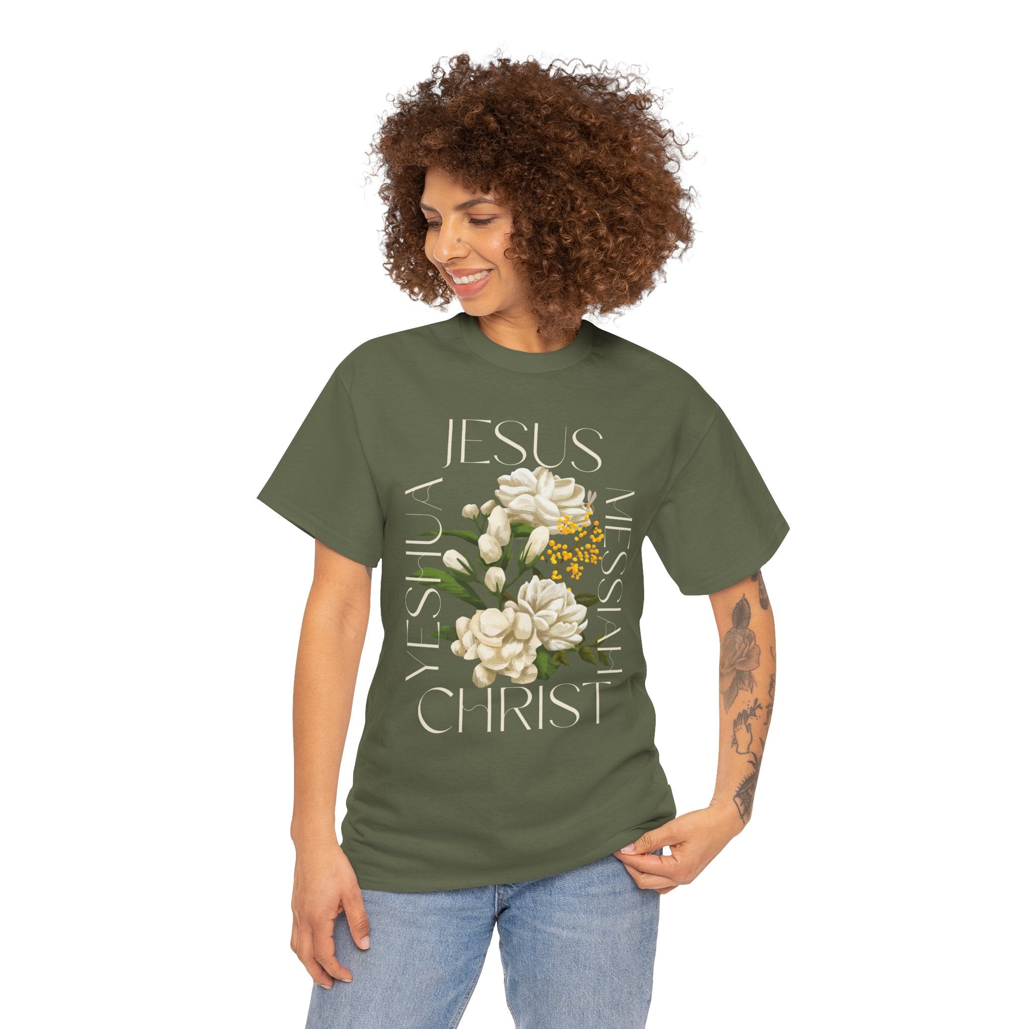Floral Jesus Christ Tee, Spiritual T-Shirt, Inspirational Unisex Cotton Shirt, Gift for Believers, Christian Apparel