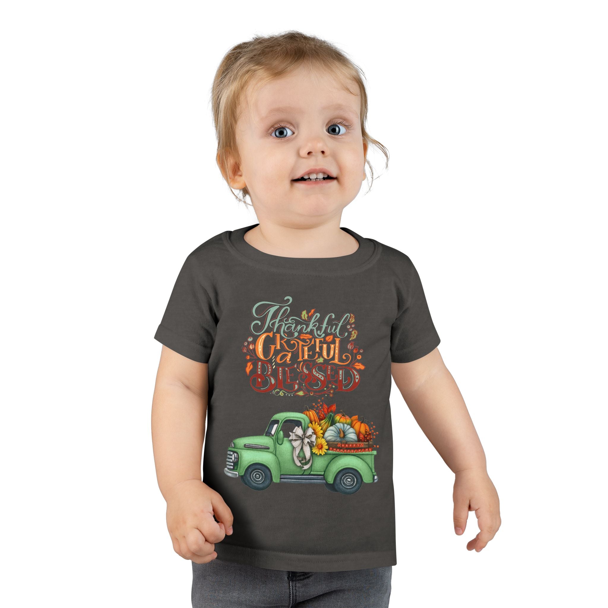 Toddler Tee - Cute Green Truck with Fruits and Vegetables - Cozy Fall Vibe, Perfect for Thanksgiving, Autumn Celebrations, Farmhouse [...]