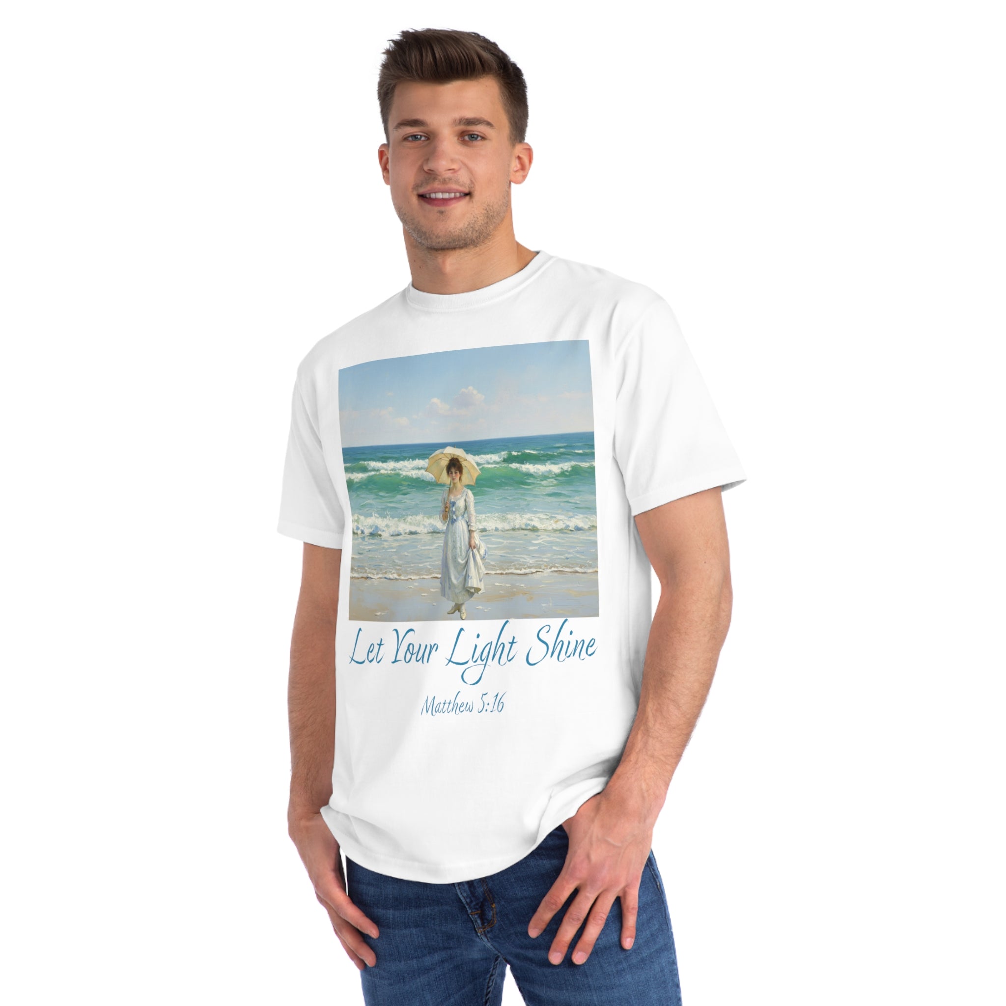 Organic Unisex Classic T-Shirt - Inspirational Beach Art, Let Your Light Shine Design-Figure with a Parasol- Monet Style, Perfect Gift for Ocean Lovers, Casual Wear, [...]