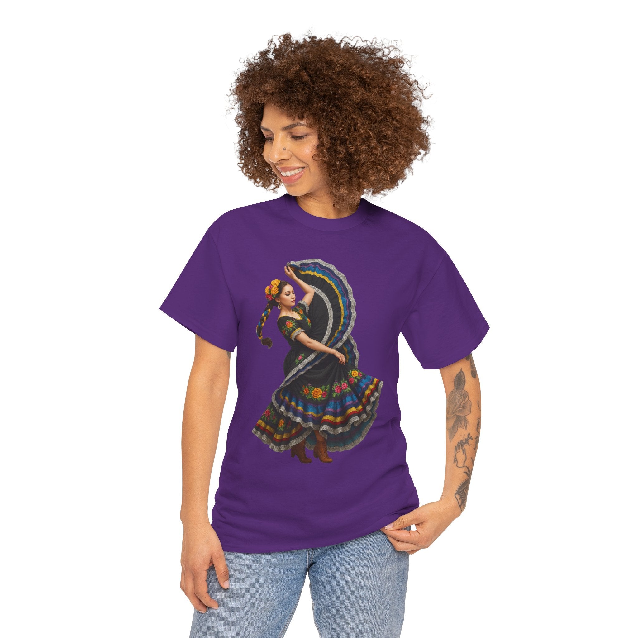 Folklórico Cultural Dance Graphic Tee, Unisex Heavy Cotton T-Shirt, Festival Apparel, Bohemian Style Shirt, Gift for Dancers, Ethnic Art Tee