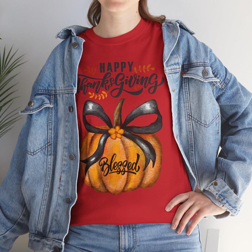 Thanksgiving Pumpkin Tee - Happy Thanksgiving, Blessed Shirt, Fall Apparel, Unisex Cotton Tee, Holiday Gift