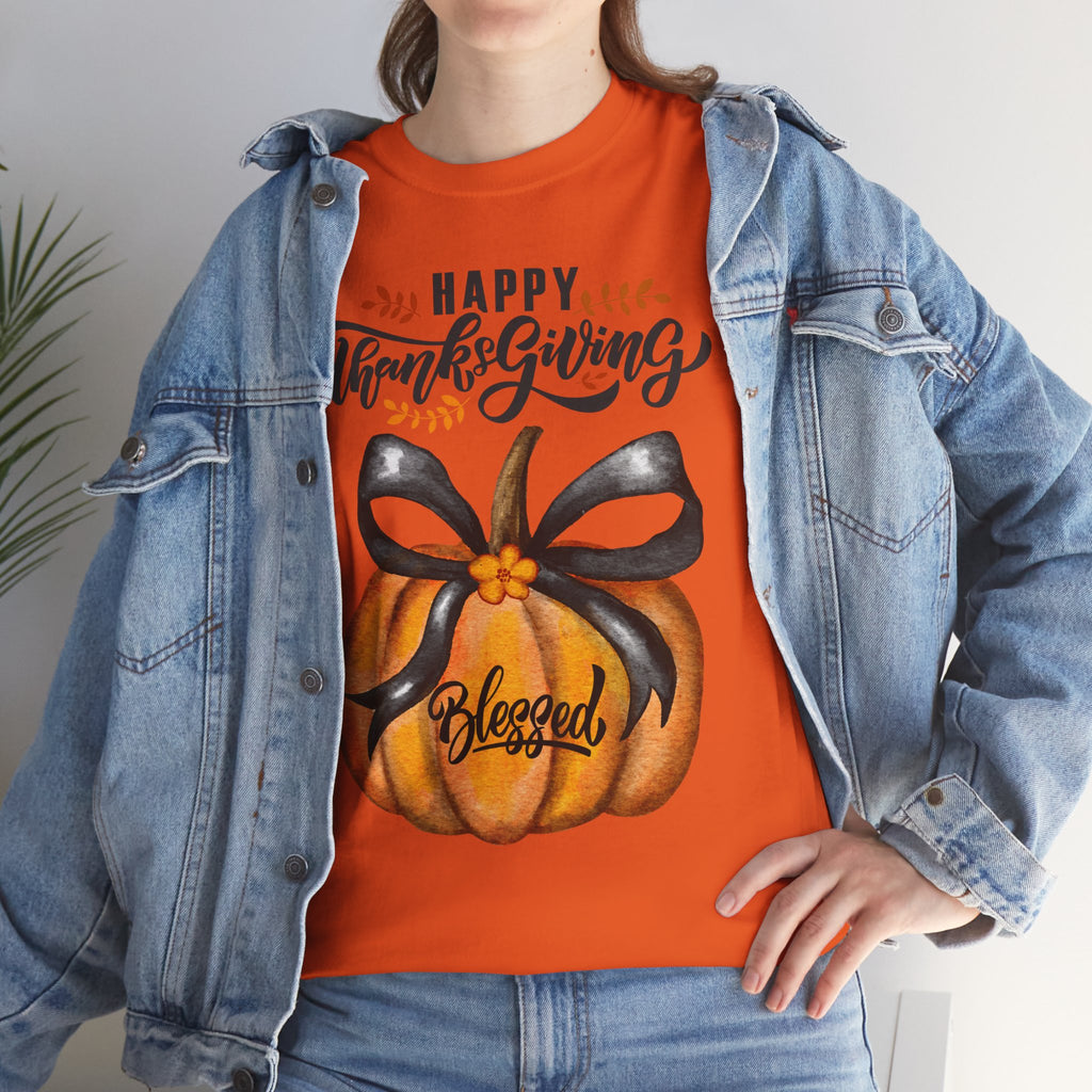 Thanksgiving Pumpkin Tee - Happy Thanksgiving, Blessed Shirt, Fall Apparel, Unisex Cotton Tee, Holiday Gift