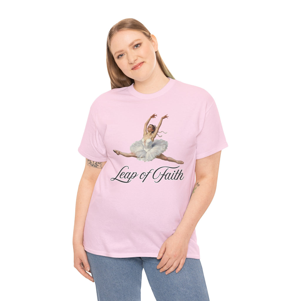 Ballet Inspired Tee - Leap of Faith, Dance Gift, Unisex Cotton Shirt, Inspirational Apparel, Performance Wear, Gift for Dancers-Ballerina in a split leap, inspired by the impressionistic ballet studies of Edgar Degas.