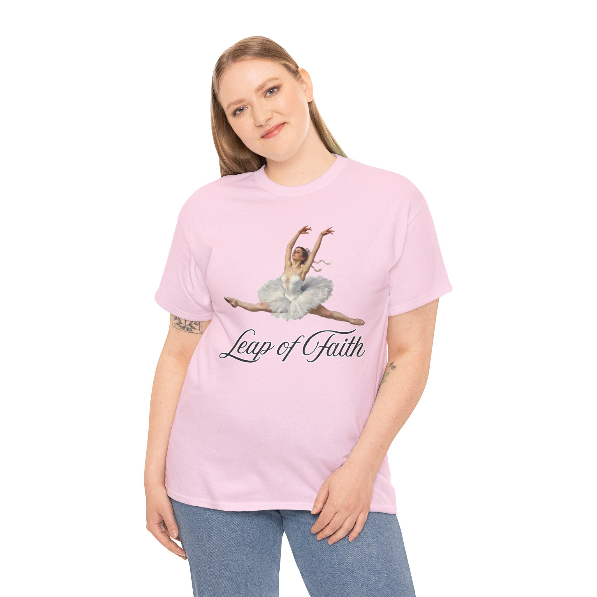 Ballet Inspired Tee - Leap of Faith, Dance Gift, Unisex Cotton Shirt, Inspirational Apparel, Performance Wear, Gift for Dancers-Ballerina in a split leap, inspired by the impressionistic ballet studies of Edgar Degas.