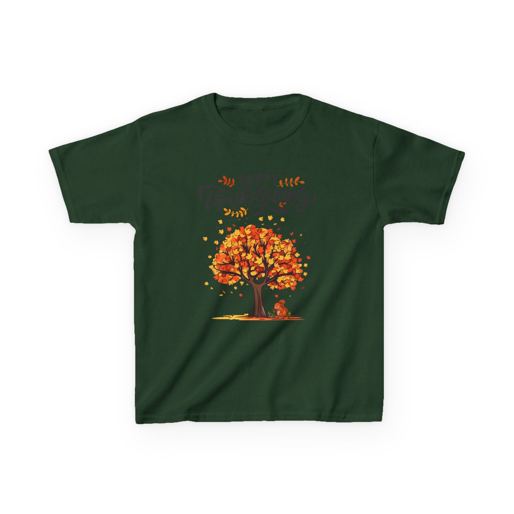 Happy Thanksgiving Kids Tee, Fall T-Shirt, Autumn Apparel, Festive Gift, Holiday Outfit, Tree and Leaves Design