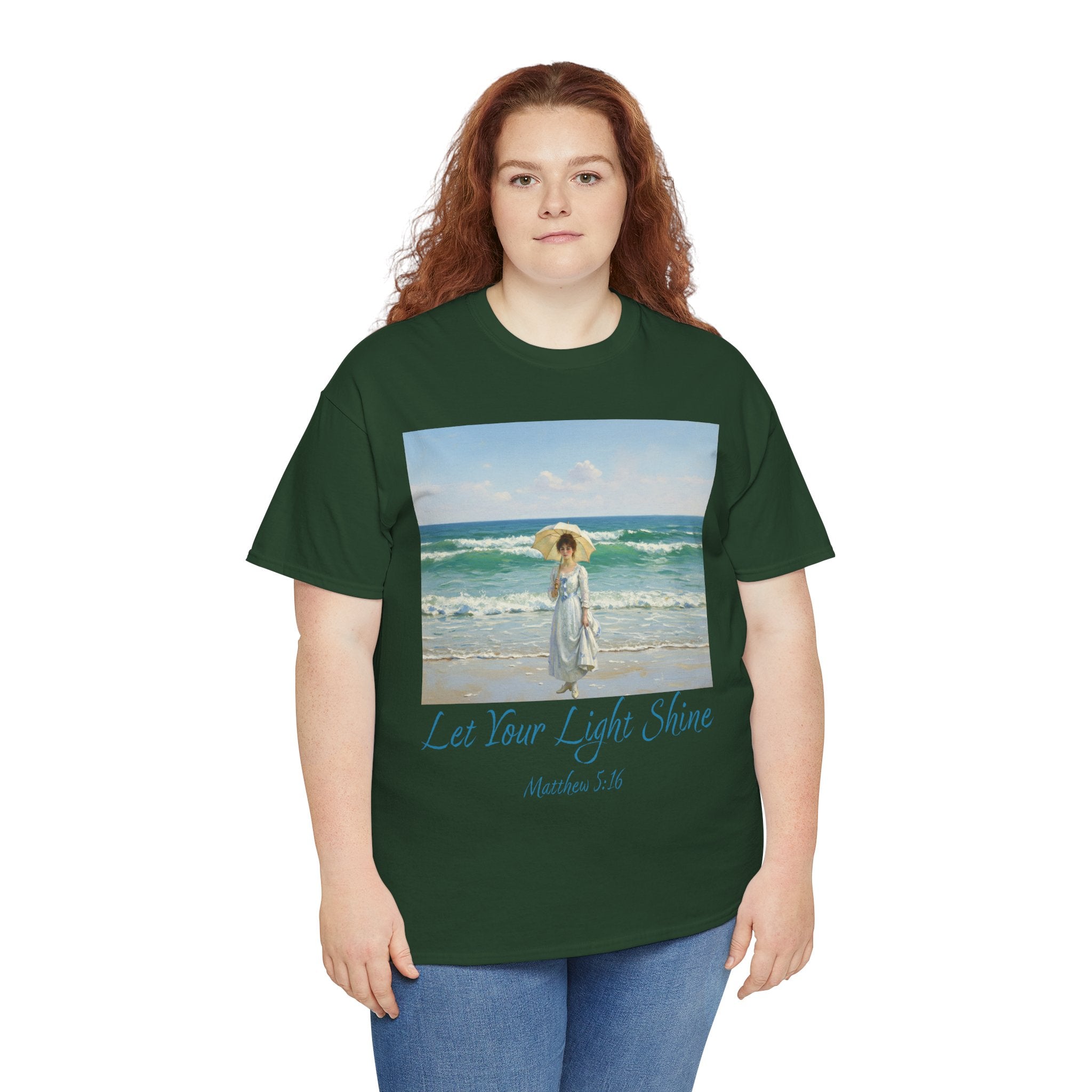 Let Your Light Shine- A Figure with a Parasol-Monet Style- Unisex Cotton Tee, Beach Vibes Shirt, Inspirational Summer Tee, Casual Gift for Her, Perfect for Days at the Shore