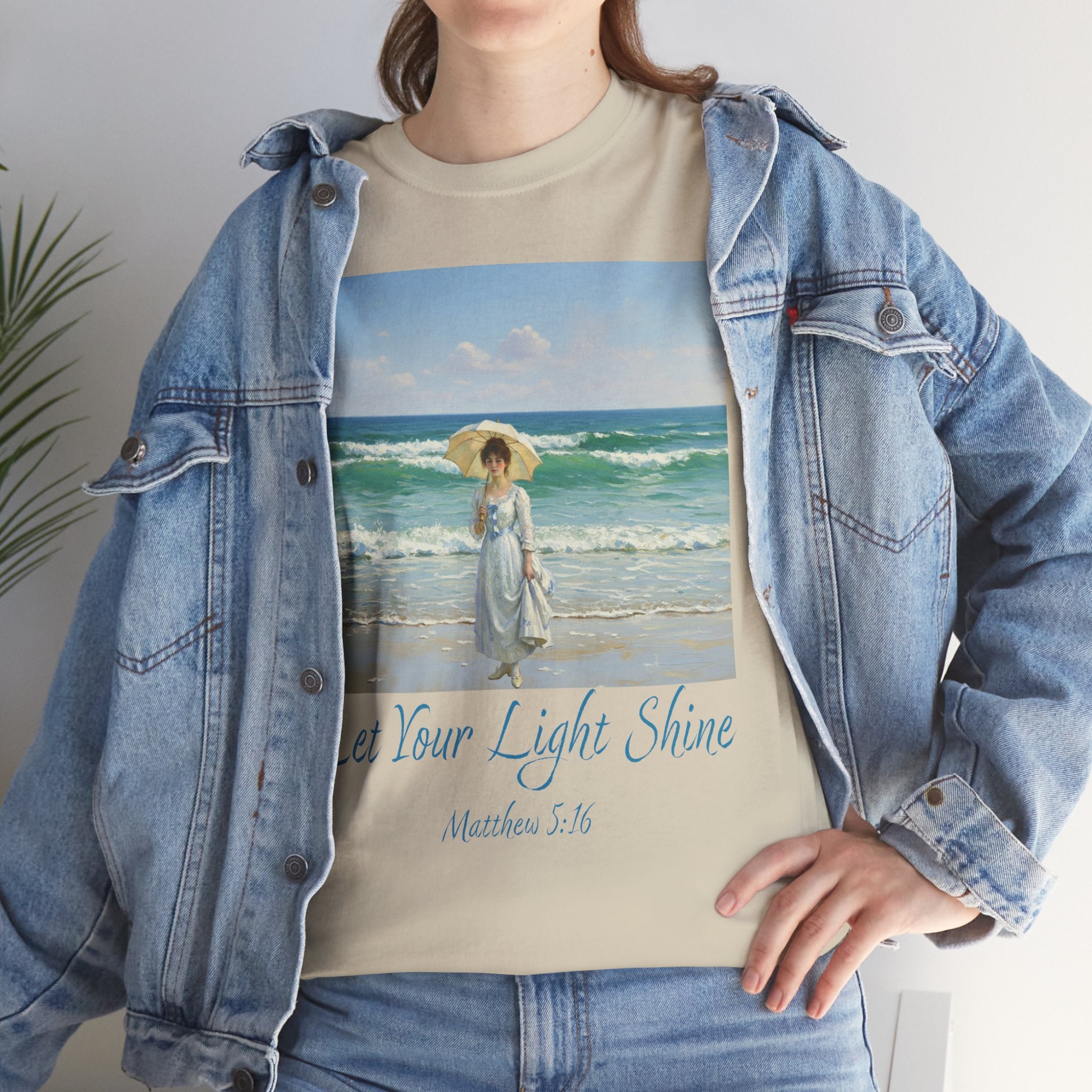 Let Your Light Shine- A Figure with a Parasol-Monet Style- Unisex Cotton Tee, Beach Vibes Shirt, Inspirational Summer Tee, Casual Gift for Her, Perfect for Days at the Shore