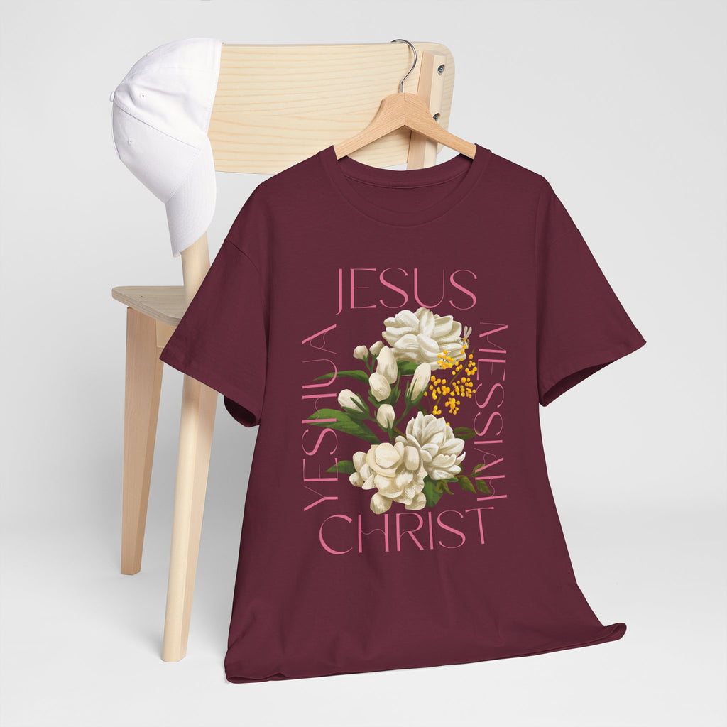 Floral Jesus Heavy Cotton Tee, Unisex T-Shirt, Christian Gift, Faith-Based Apparel, Religious Fashion, Inspirational Clothing