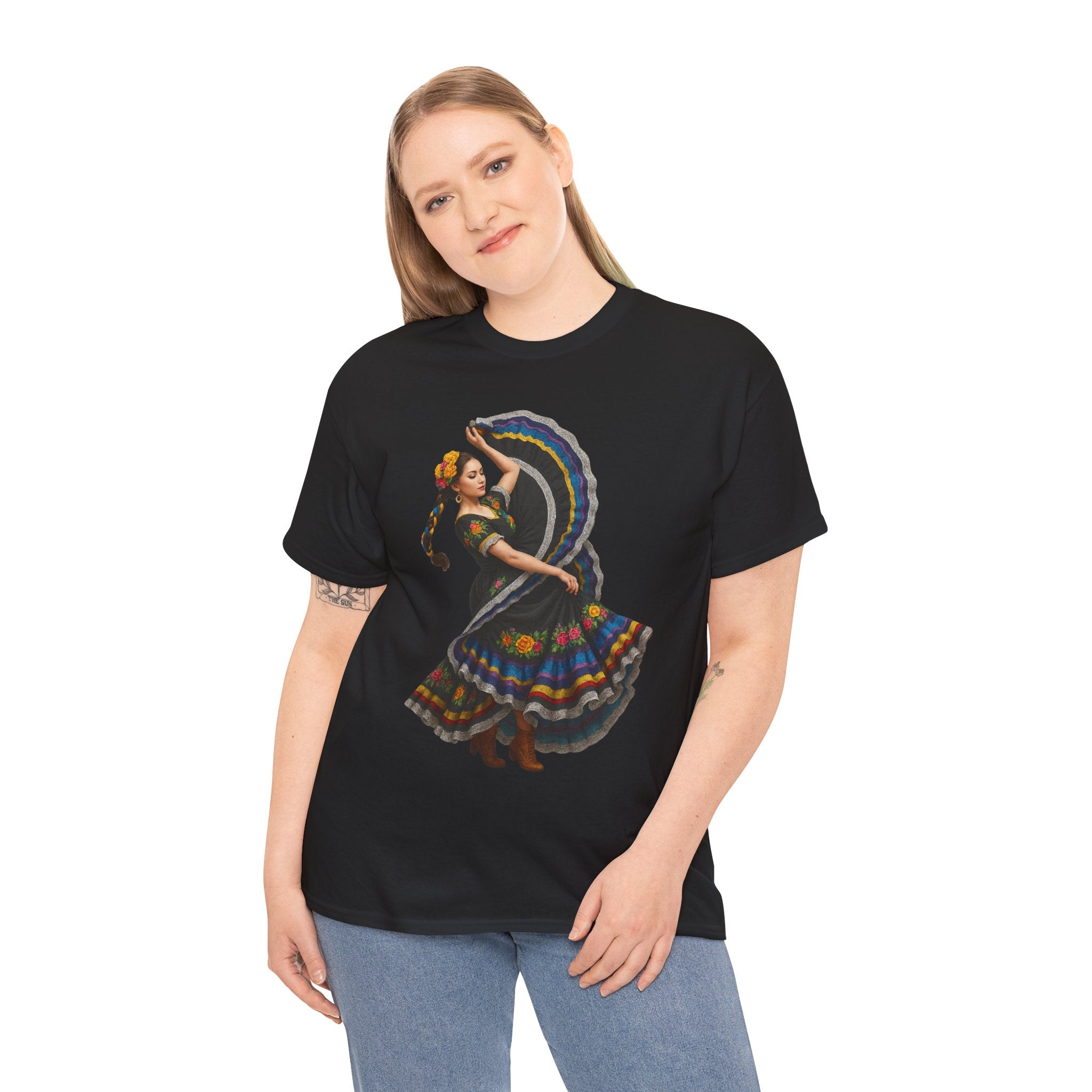 Folklórico Cultural Dance Graphic Tee, Unisex Heavy Cotton T-Shirt, Festival Apparel, Bohemian Style Shirt, Gift for Dancers, Ethnic Art Tee