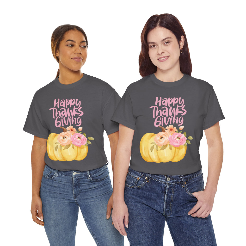 Thanksgiving Floral Tee, Holiday Shirt, Fall Fashion, Gifts for Her, Pumpkin T-Shirt, Autumn Apparel, Friendsgiving Outfit