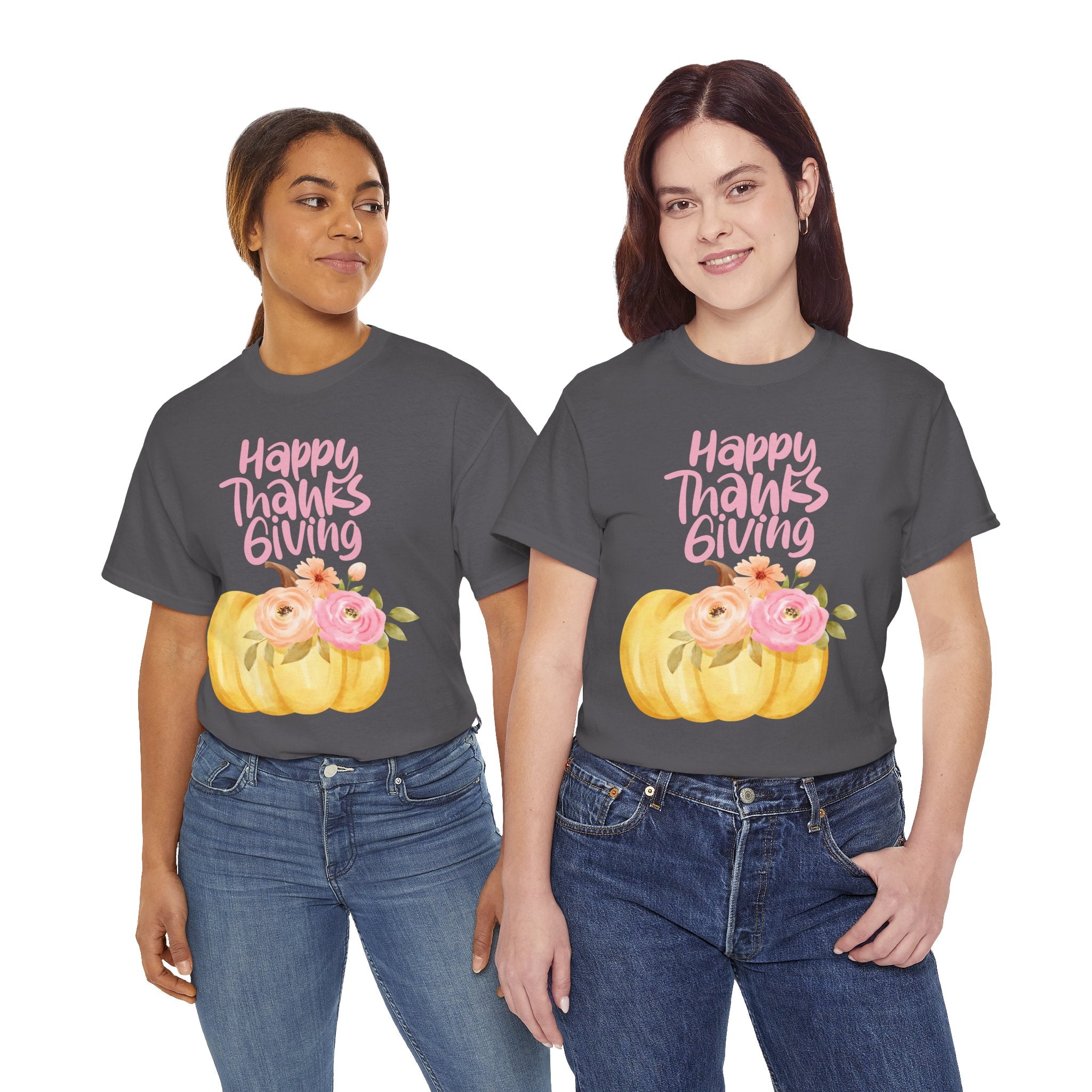 Thanksgiving Floral Tee, Holiday Shirt, Fall Fashion, Gifts for Her, Pumpkin T-Shirt, Autumn Apparel, Friendsgiving Outfit