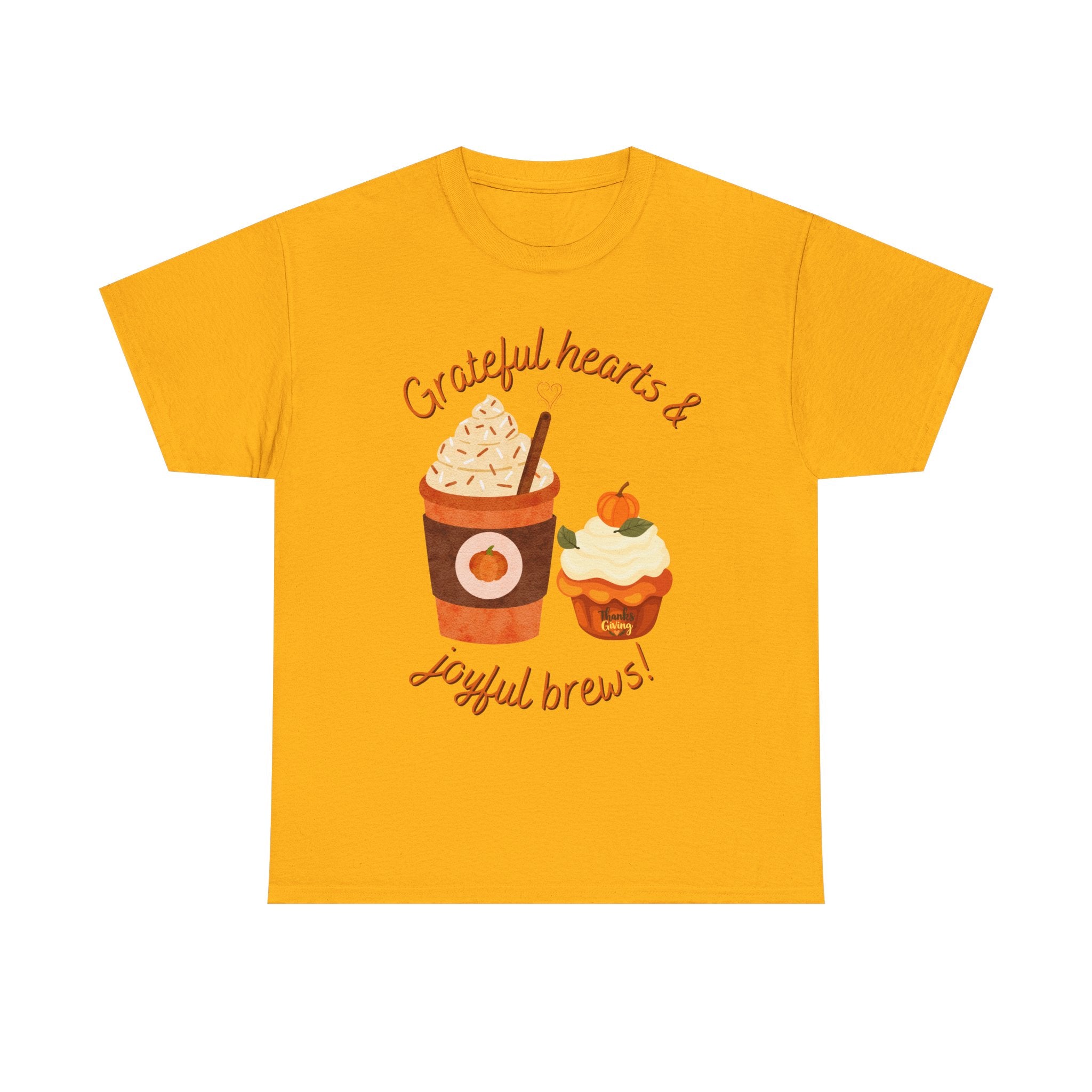Happy Thanksgiving- Grateful Hearts & Joyful Brews Tee, Unisex Cotton Shirt, Coffee Lovers Gift, Casual Wear, Cute Tee for Celebrations, Fall Fashion
