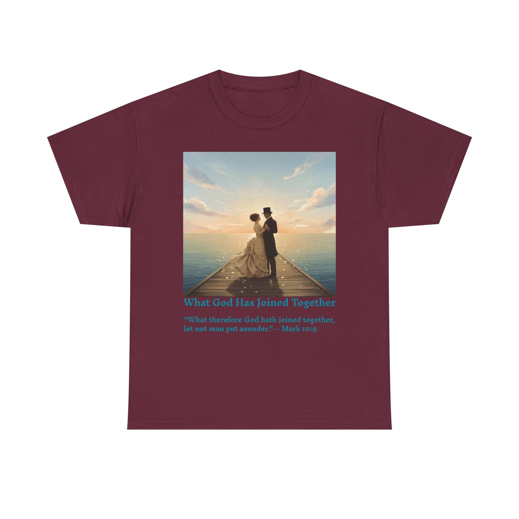 Romantic couple on a pier at sunset — inspired by Jack Vettriano-Wedding Quote T-Shirt, Unisex Heavy Cotton Tee, Casual Wear, Gift for Newlyweds, Bride & Groom Apparel, Anniversary Gift