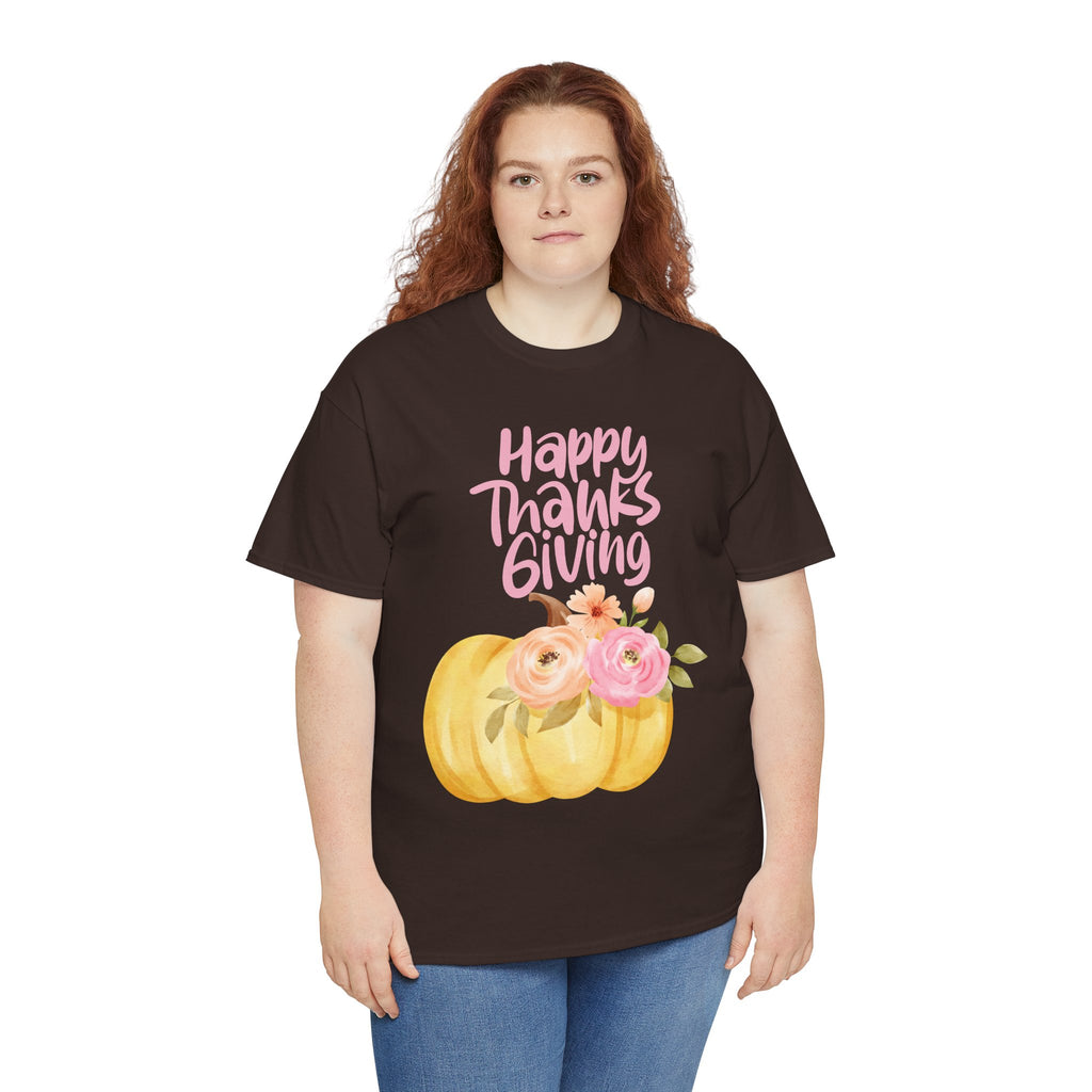 Thanksgiving Floral Tee, Holiday Shirt, Fall Fashion, Gifts for Her, Pumpkin T-Shirt, Autumn Apparel, Friendsgiving Outfit