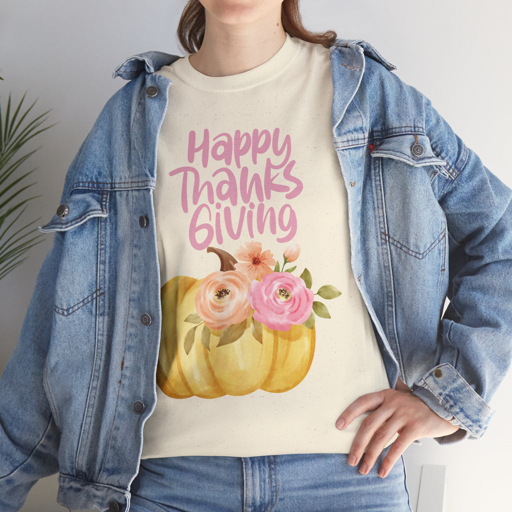 Thanksgiving Floral Tee, Holiday Shirt, Fall Fashion, Gifts for Her, Pumpkin T-Shirt, Autumn Apparel, Friendsgiving Outfit