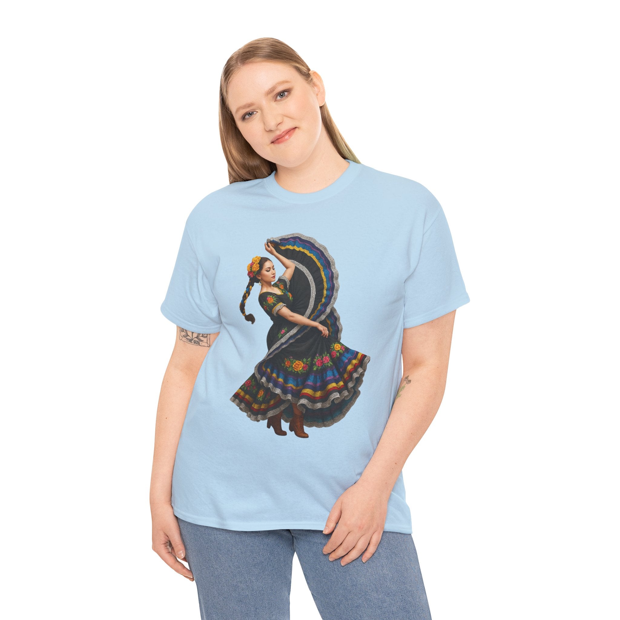 Folklórico Cultural Dance Graphic Tee, Unisex Heavy Cotton T-Shirt, Festival Apparel, Bohemian Style Shirt, Gift for Dancers, Ethnic Art Tee