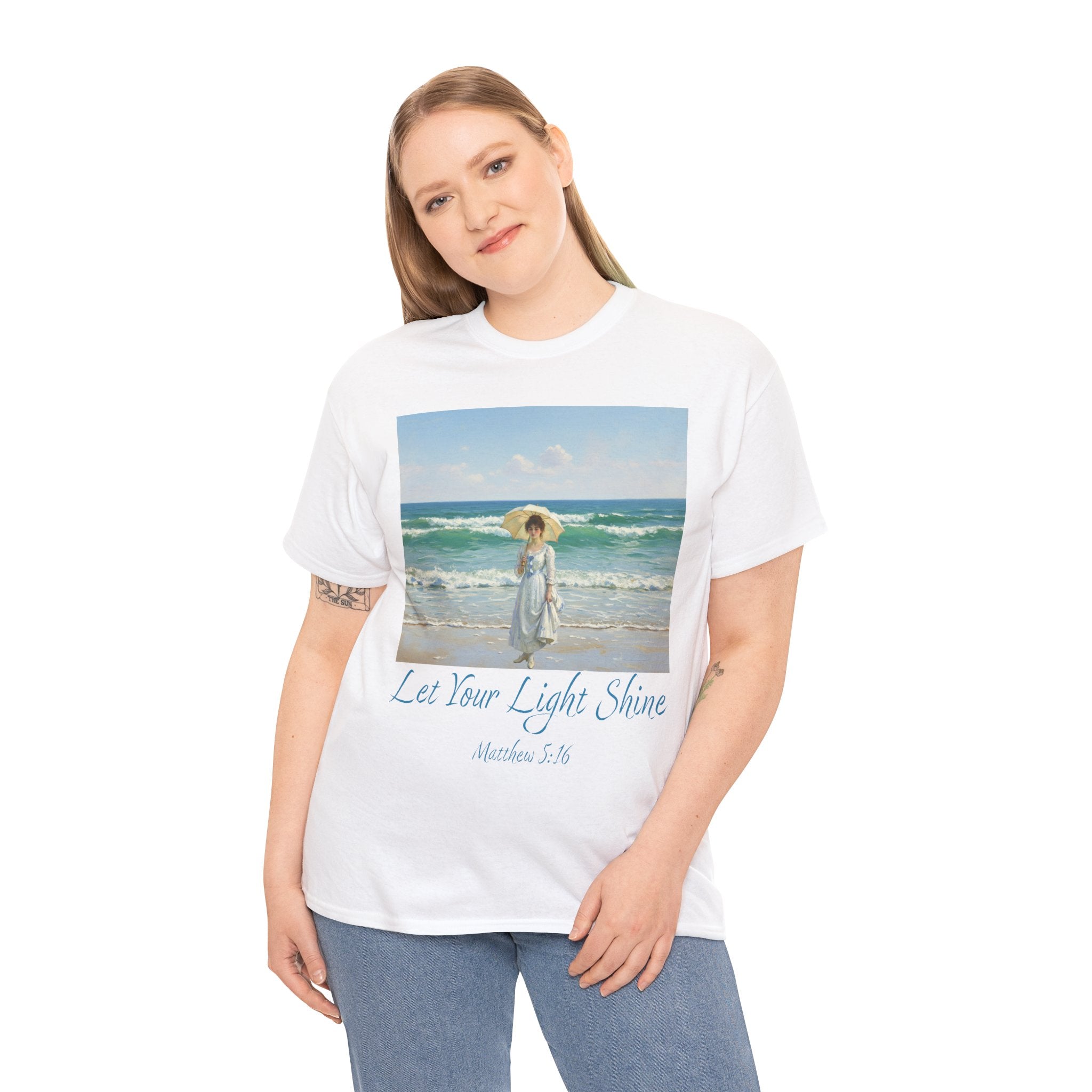 Let Your Light Shine- A Figure with a Parasol-Monet Style- Unisex Cotton Tee, Beach Vibes Shirt, Inspirational Summer Tee, Casual Gift for Her, Perfect for Days at the Shore