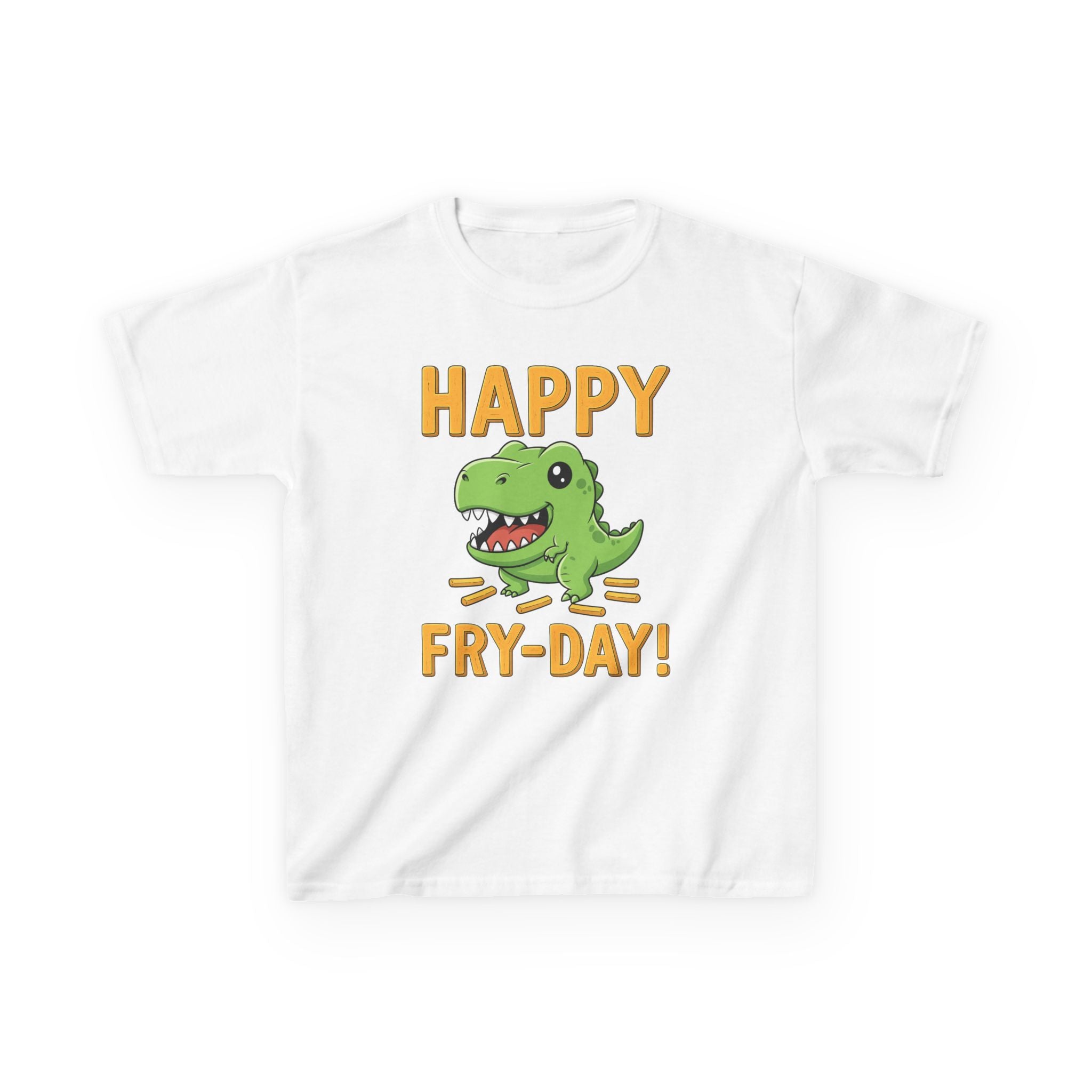 Happy Fry-Day Kids Tee, Fun Dinosaur T-Shirt, Kids Cotton Shirt, Birthday Gift, Everyday Wear, Summer Fun, Playful Tee