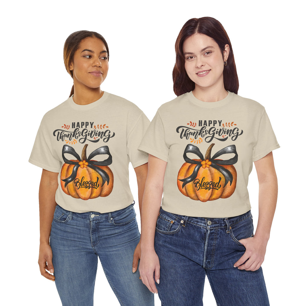 Thanksgiving Pumpkin Tee - Happy Thanksgiving, Blessed Shirt, Fall Apparel, Unisex Cotton Tee, Holiday Gift
