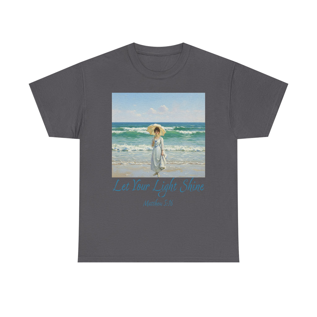 Let Your Light Shine- A Figure with a Parasol-Monet Style- Unisex Cotton Tee, Beach Vibes Shirt, Inspirational Summer Tee, Casual Gift for Her, Perfect for Days at the Shore