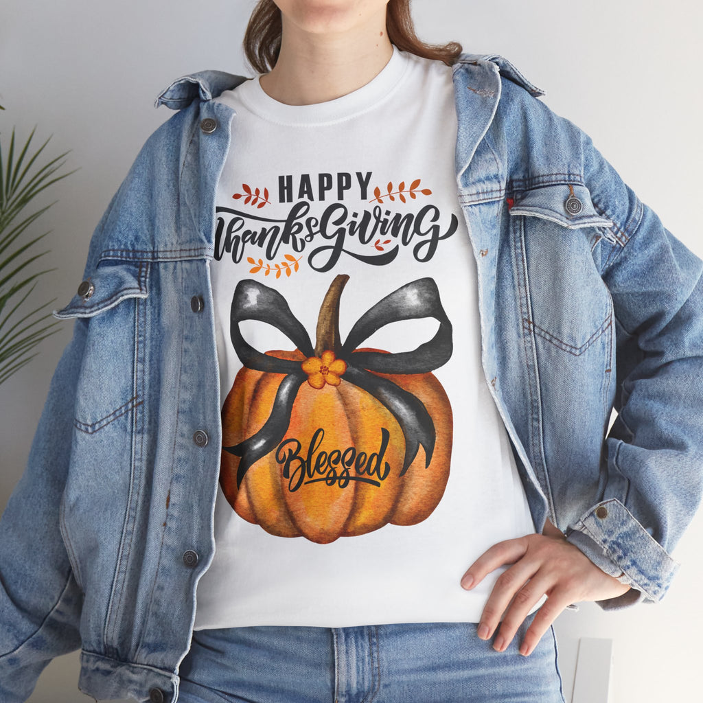 Thanksgiving Pumpkin Tee - Happy Thanksgiving, Blessed Shirt, Fall Apparel, Unisex Cotton Tee, Holiday Gift