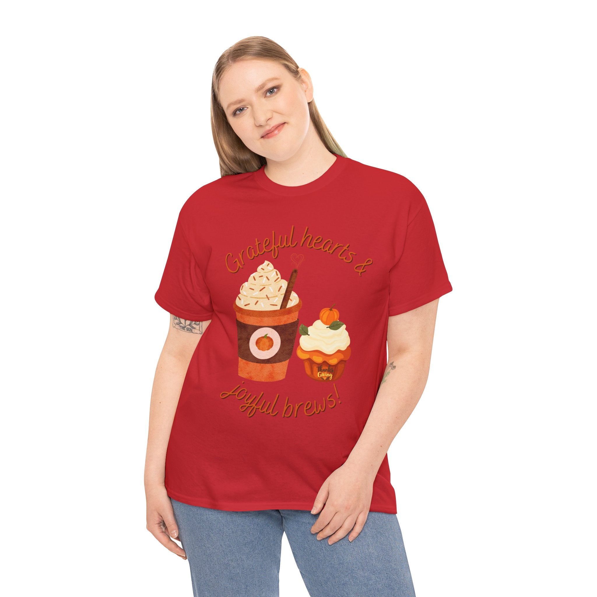 Happy Thanksgiving- Grateful Hearts & Joyful Brews Tee, Unisex Cotton Shirt, Coffee Lovers Gift, Casual Wear, Cute Tee for Celebrations, Fall Fashion