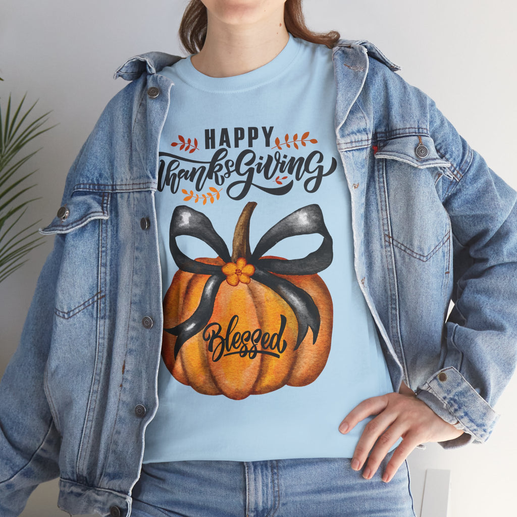 Thanksgiving Pumpkin Tee - Happy Thanksgiving, Blessed Shirt, Fall Apparel, Unisex Cotton Tee, Holiday Gift