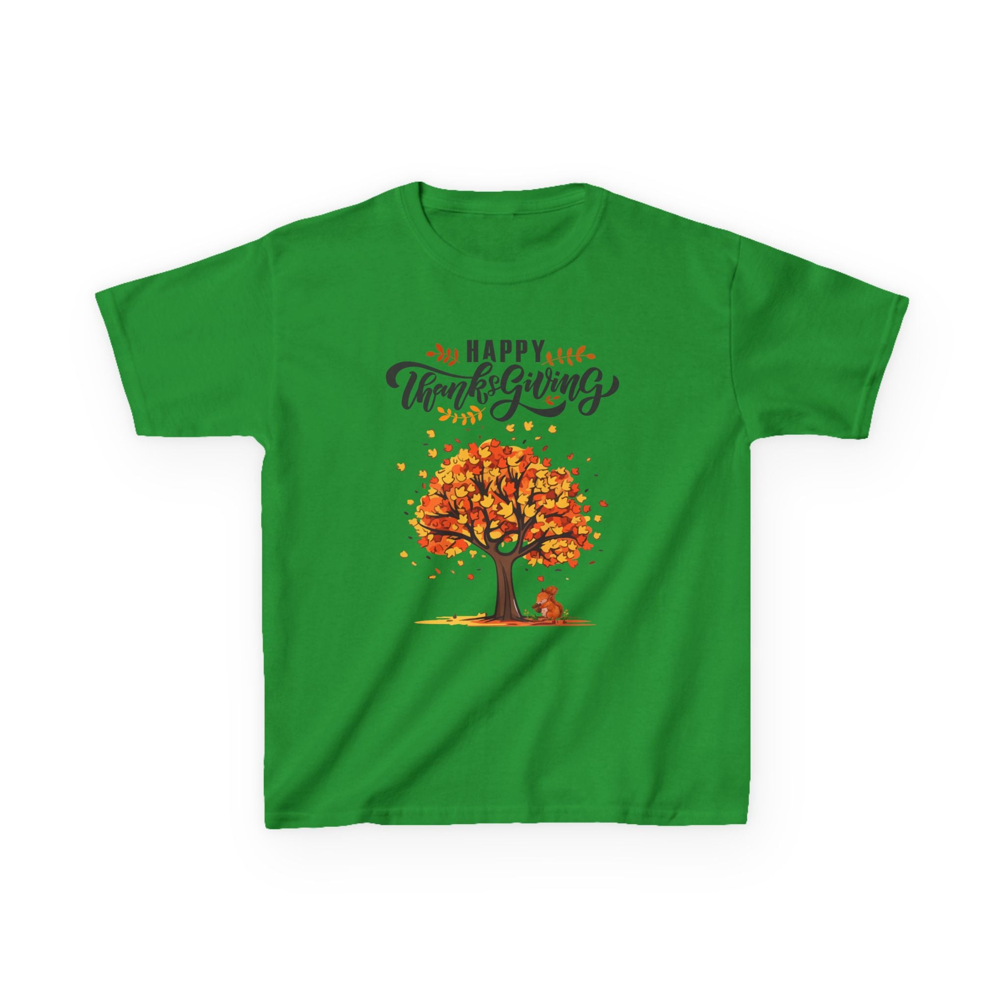Happy Thanksgiving Kids Tee, Fall T-Shirt, Autumn Apparel, Festive Gift, Holiday Outfit, Tree and Leaves Design